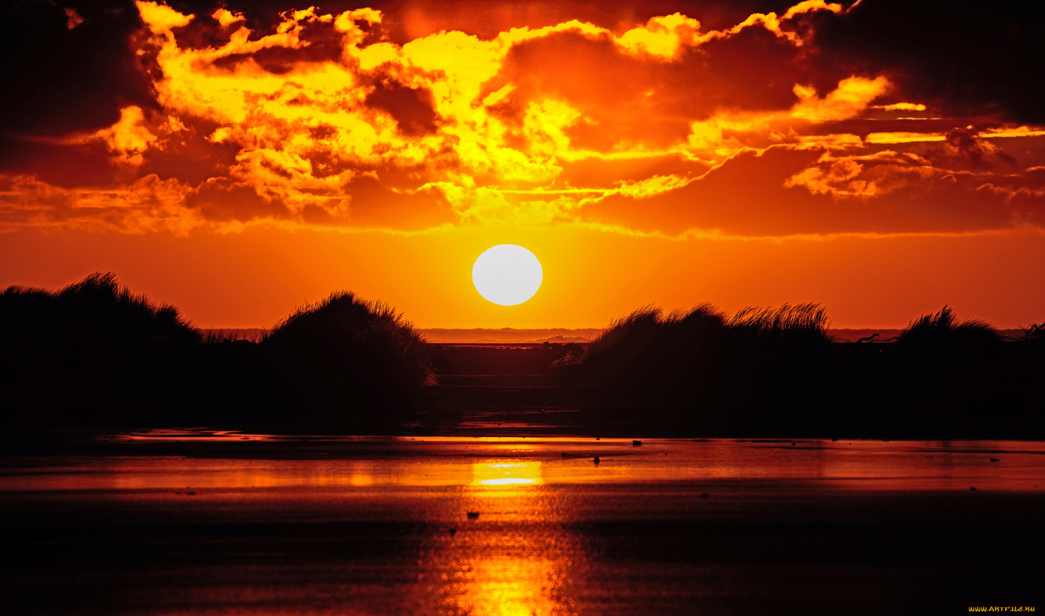 природа, восходы, закаты, закат, облака, озеро