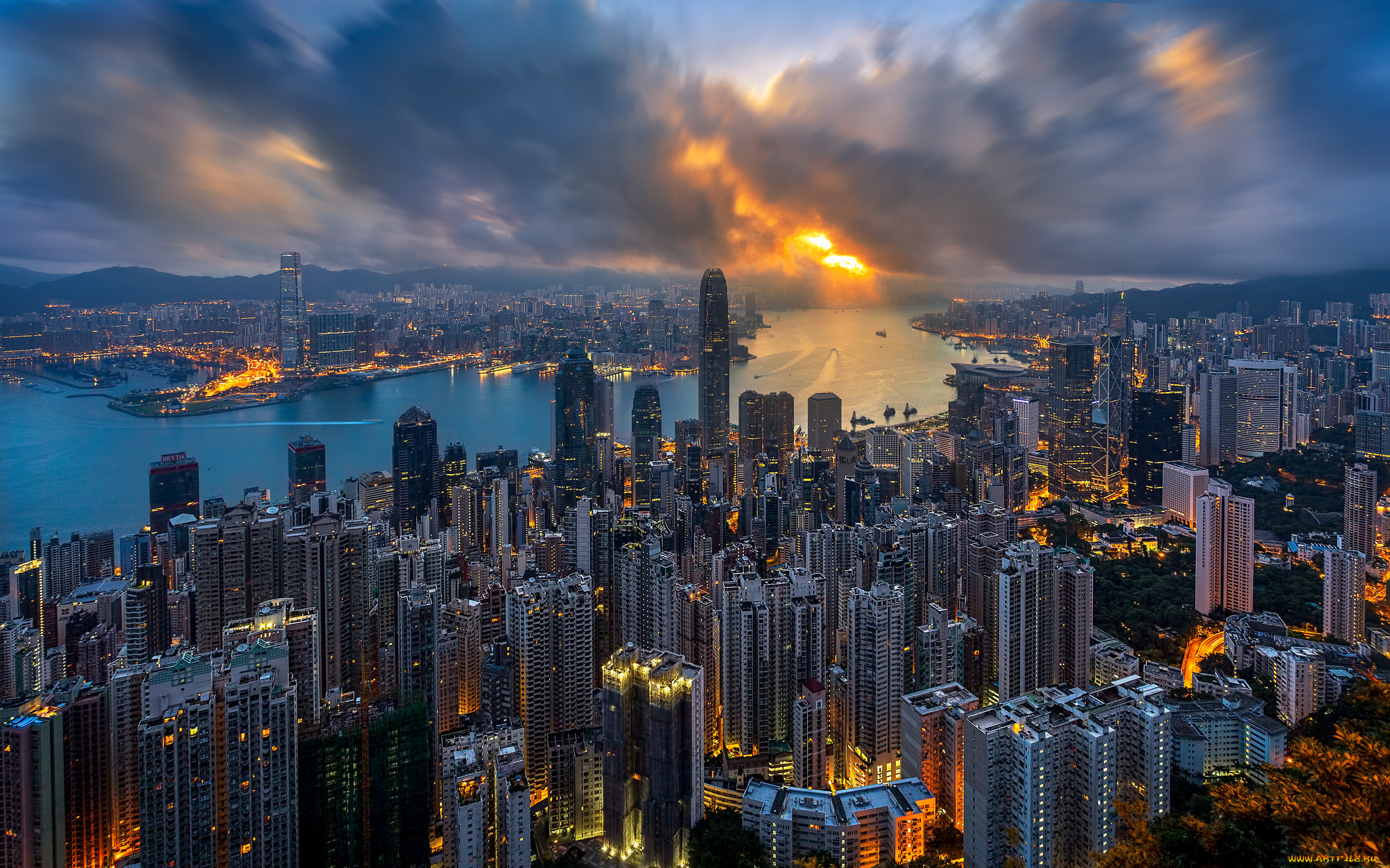 golden, hong, kong, morning, города, гонконг, , китай, утро, небоскребы, огни