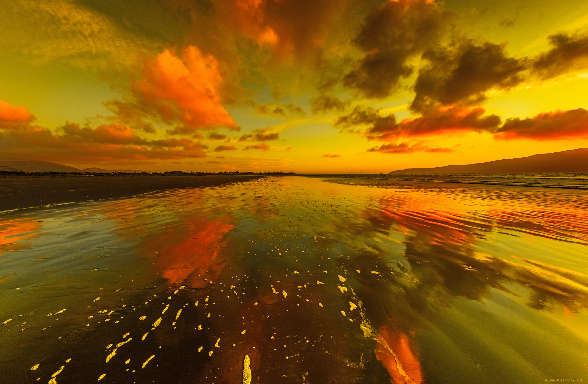 природа, восходы, закаты, закат, облака, отражение