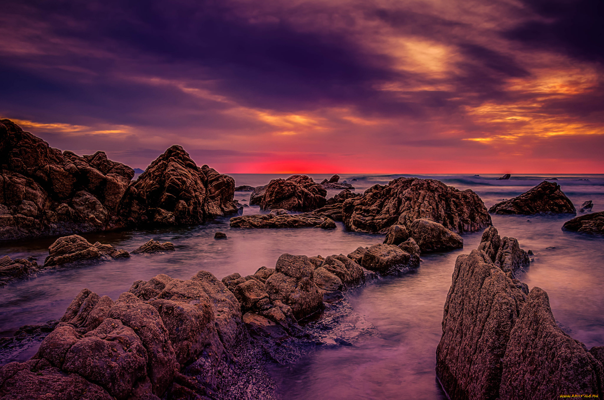 природа, побережье, скалы, волны, берег, океан