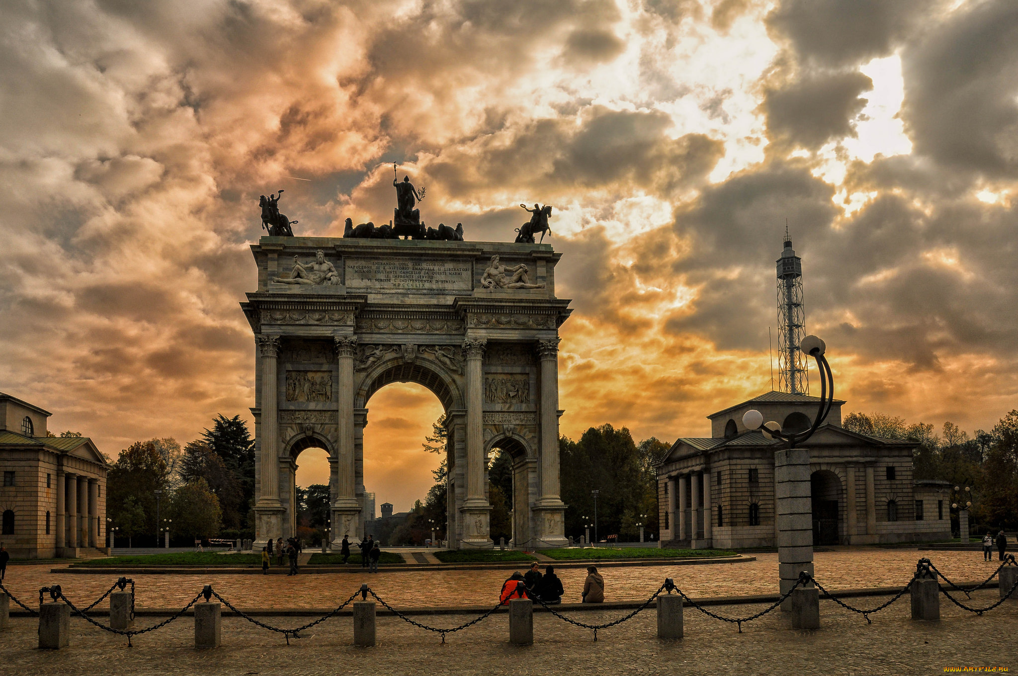 города, -, исторические, , архитектурные, памятники, вечер, площадь, арка