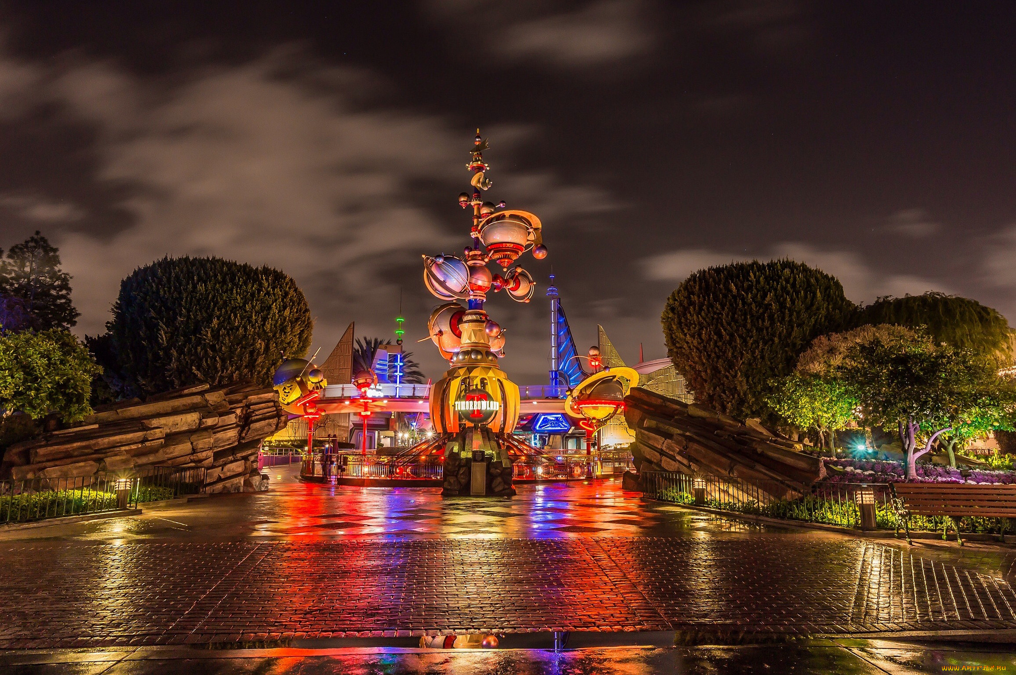города, диснейленд, парк, ночь