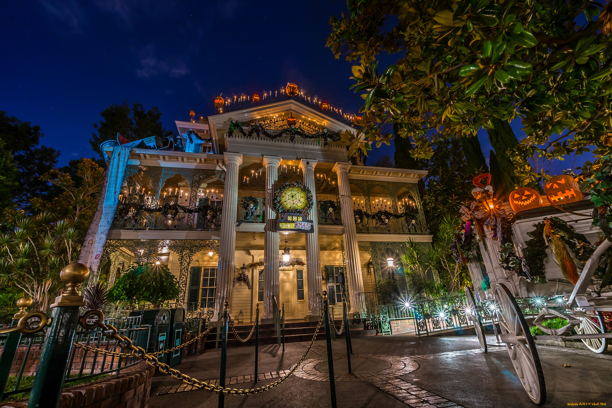 haunted, mansion, , holiday, edition, города, диснейленд, огни, здания, парк, ночь