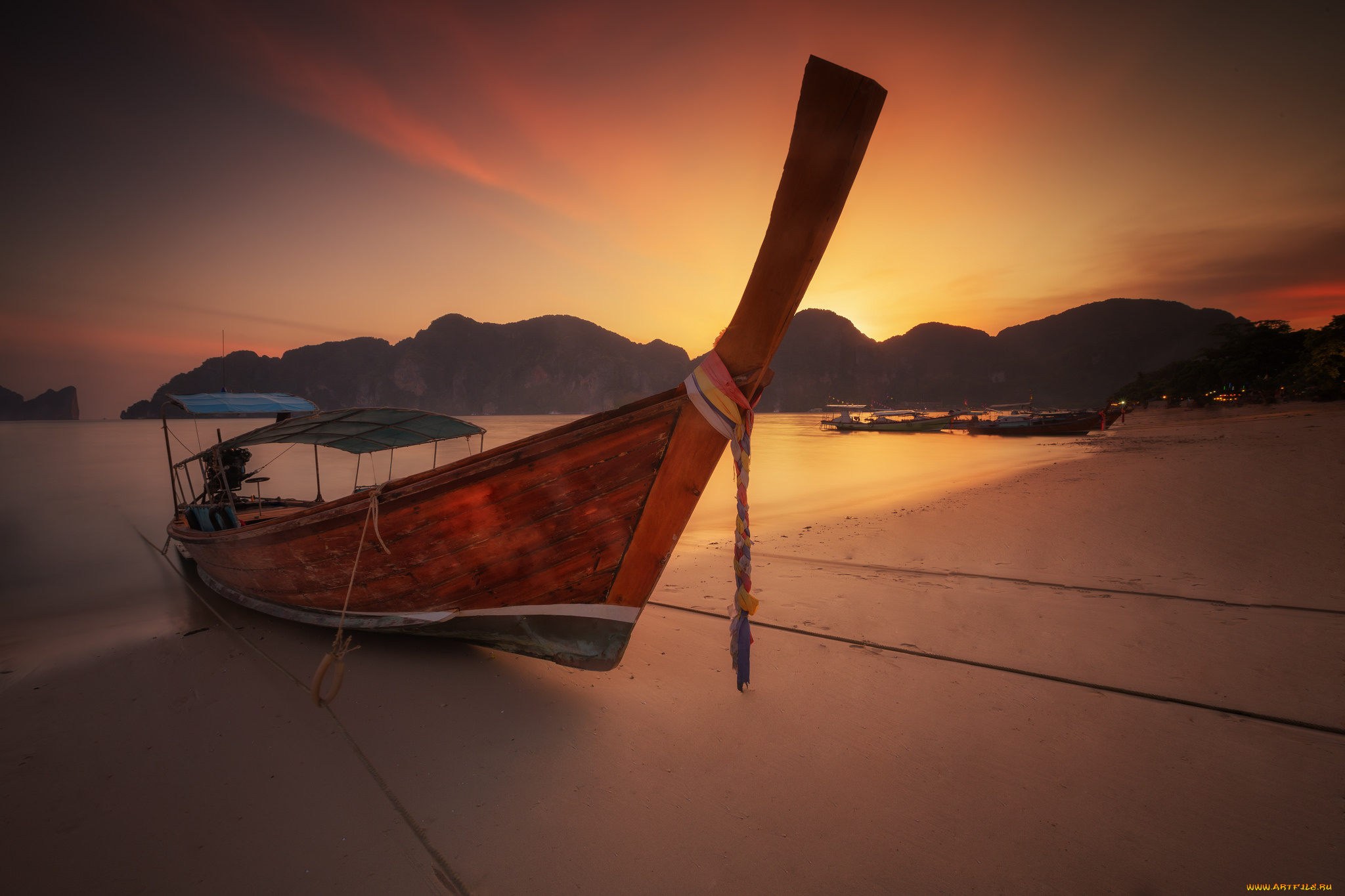 корабли, лодки, , шлюпки, закат, горизонт