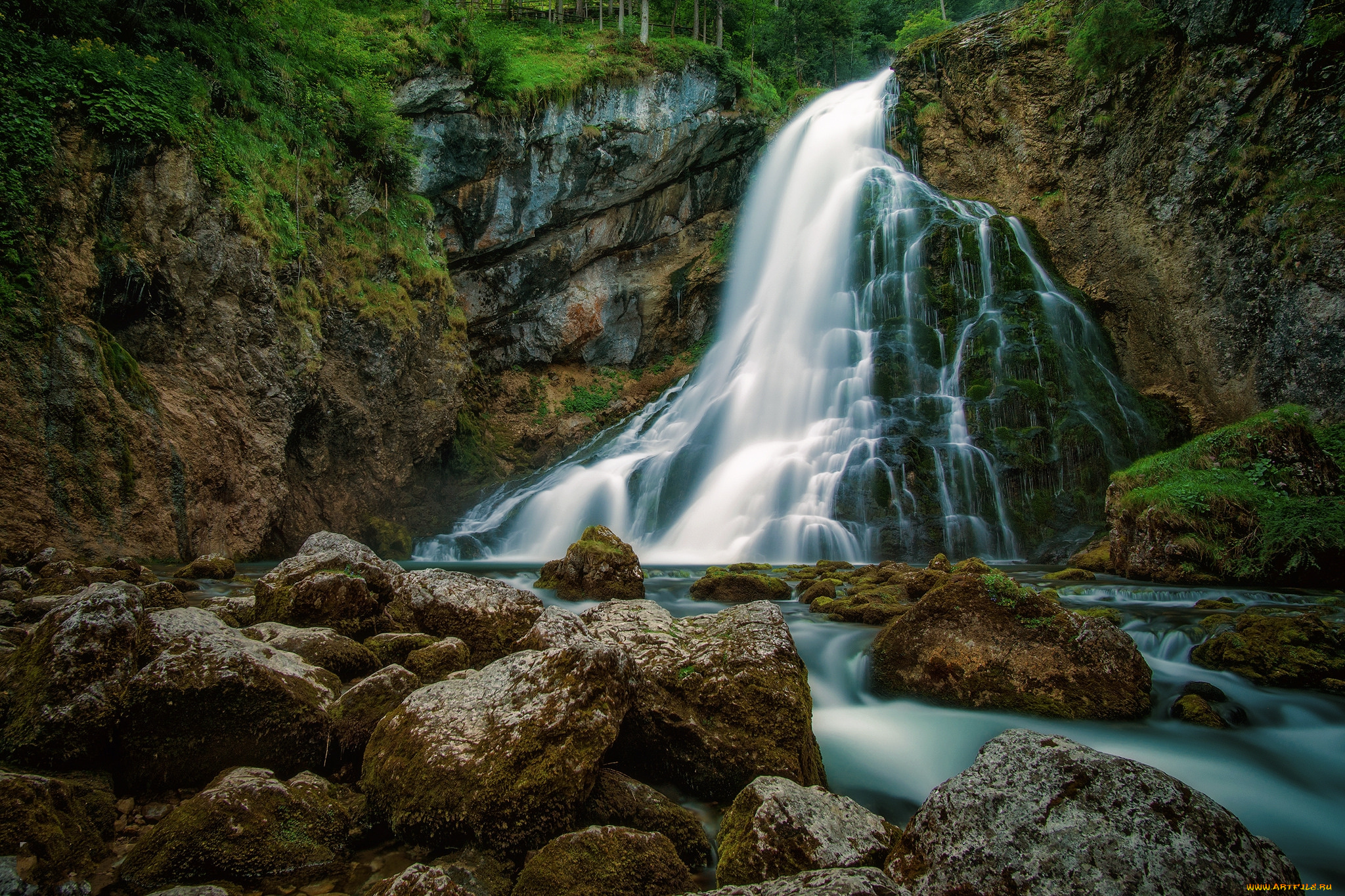 природа, водопады, лес, река, водопад