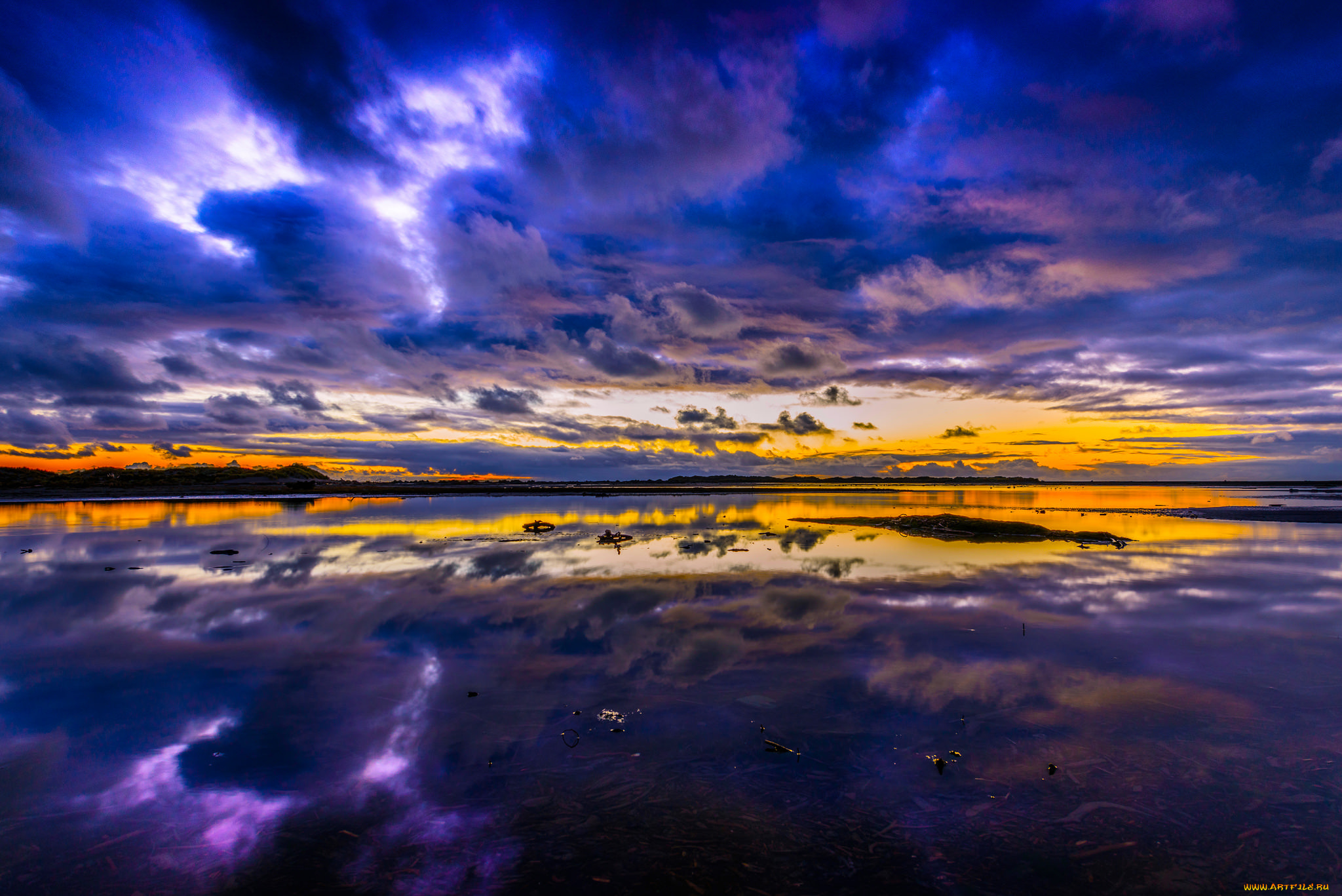 природа, восходы, закаты, закат, облака, отражение