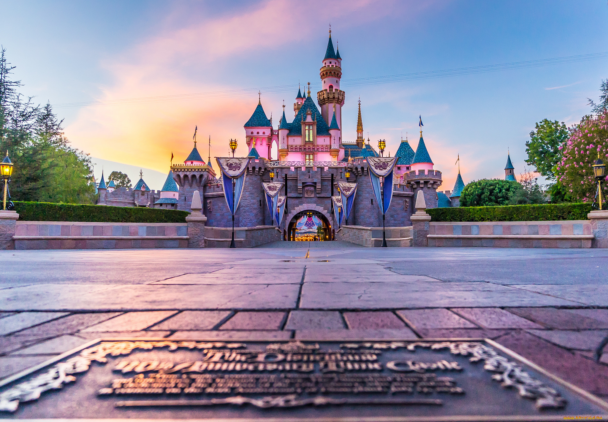 города, диснейленд, замок, площадь