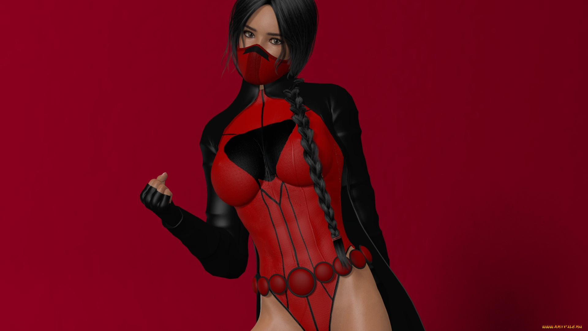 3д, графика, люди, , people, девушка, взгляд, фон, ниндзя