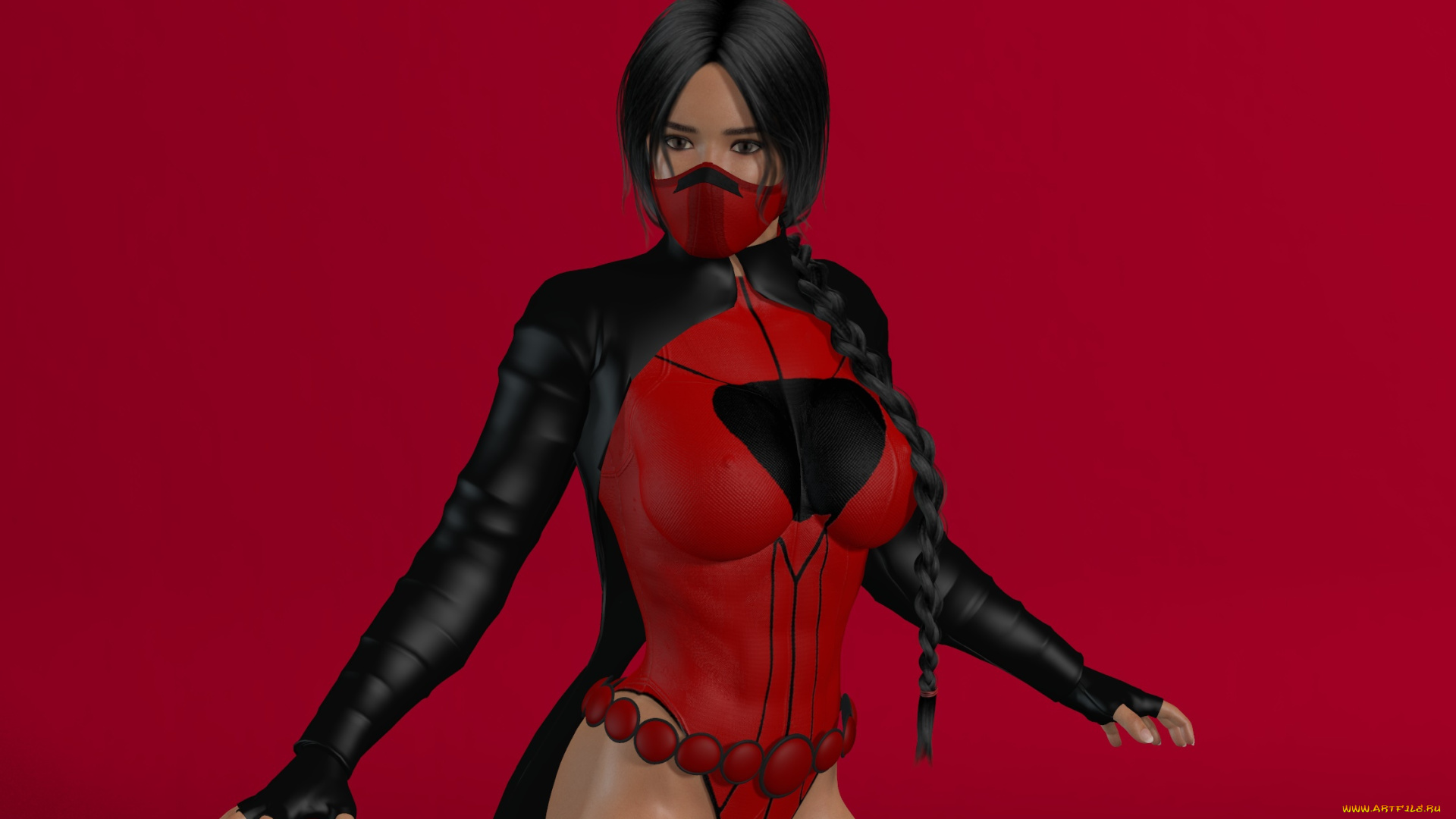 3д, графика, люди, , people, девушка, взгляд, фон, ниндзя