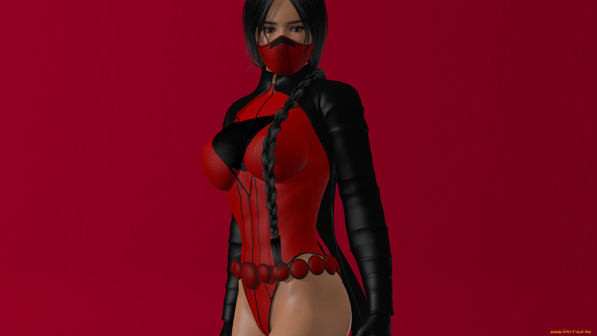 3д, графика, люди, , people, девушка, взгляд, фон, ниндзя