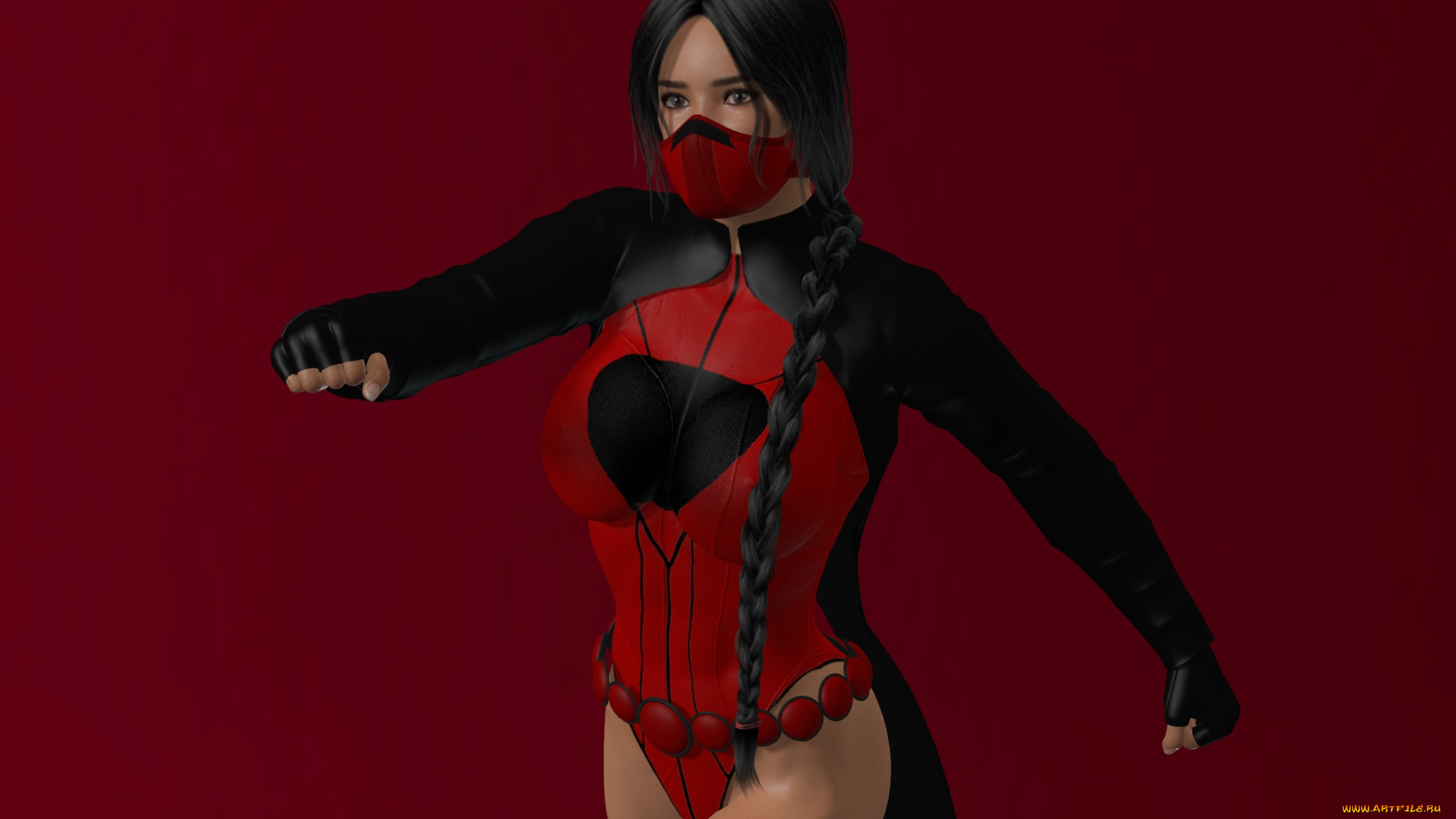 3д, графика, люди, , people, девушка, взгляд, фон, ниндзя