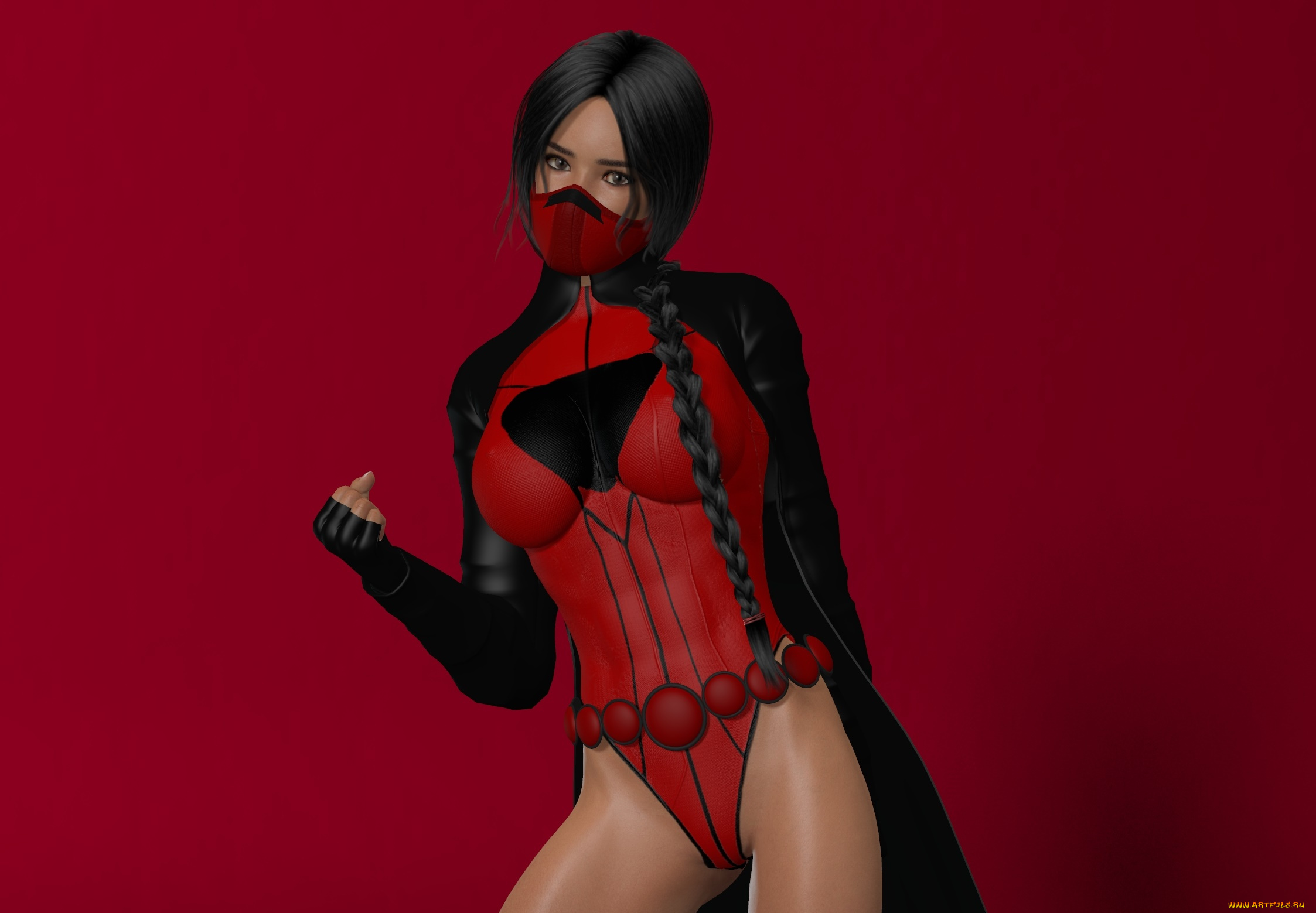 3д, графика, люди, , people, девушка, взгляд, фон, ниндзя