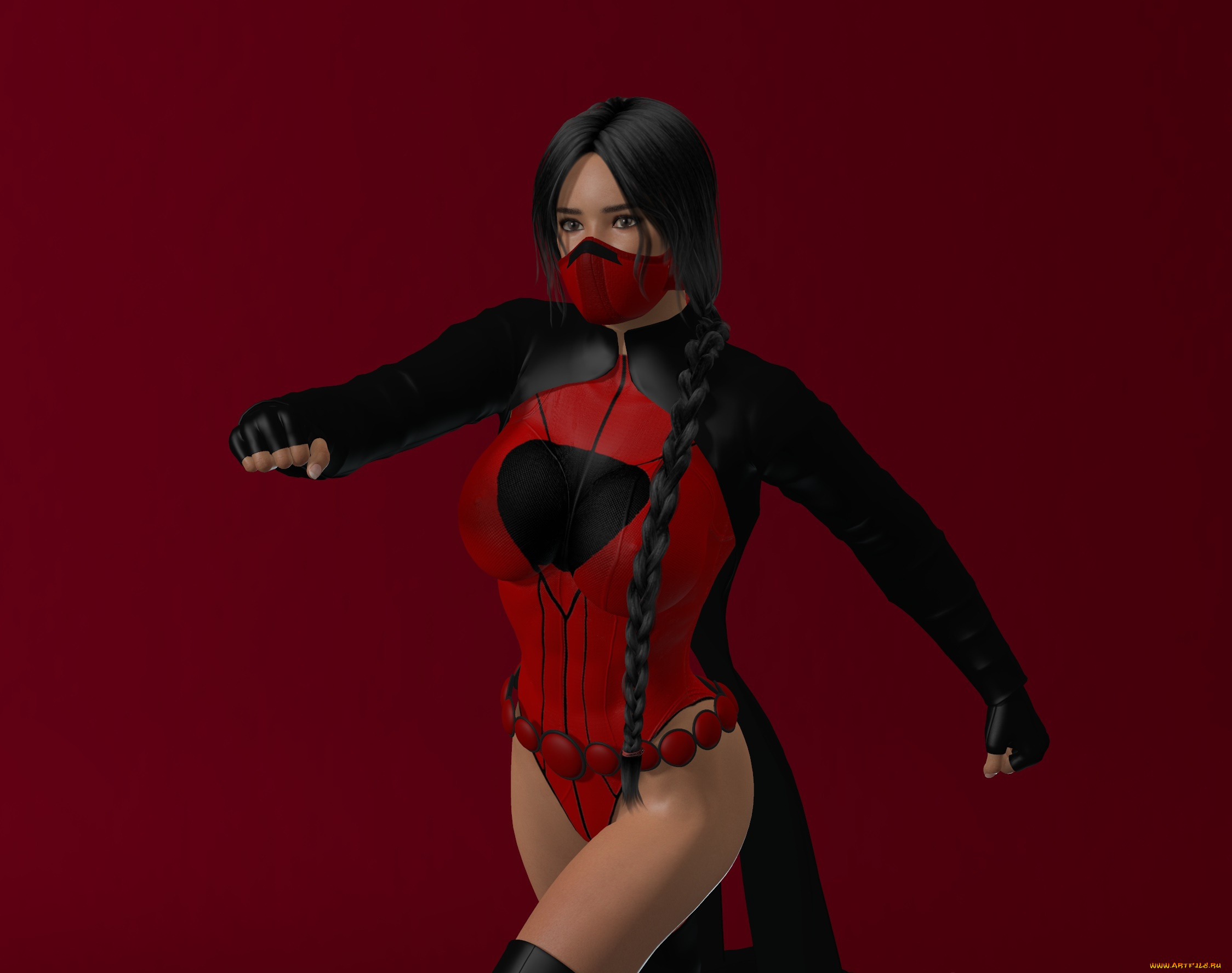 3д, графика, люди, , people, девушка, взгляд, фон, ниндзя