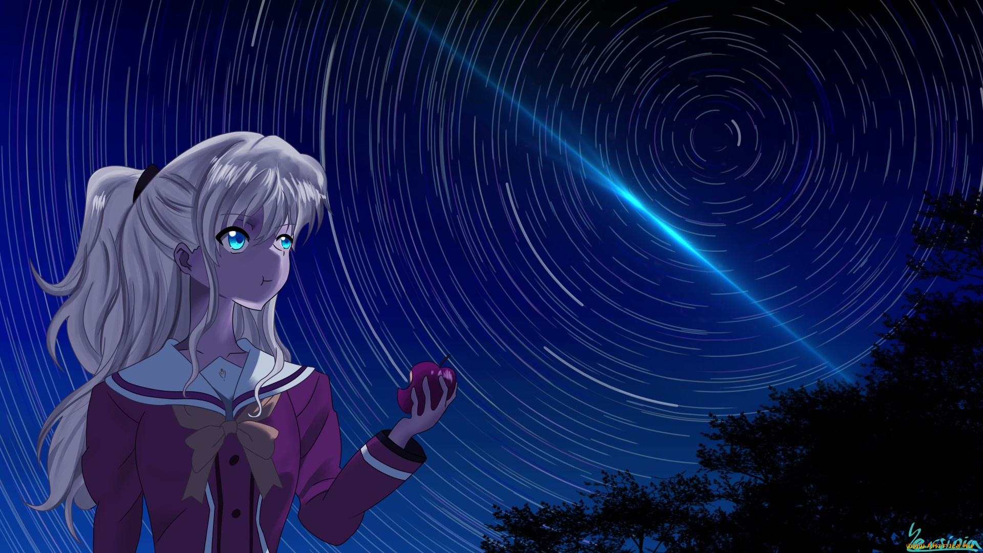 аниме, charlotte, фон, взгляд, девушка