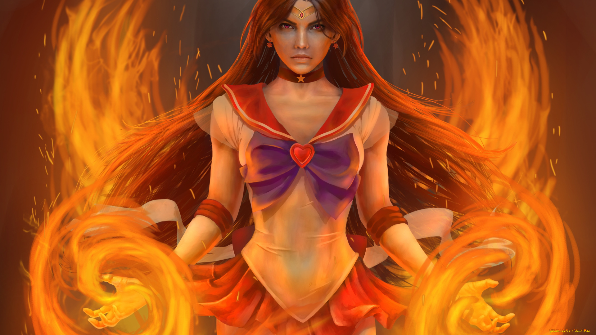 аниме, sailor, moon, sailor, mars, art, огонь, девушка, moon, платье