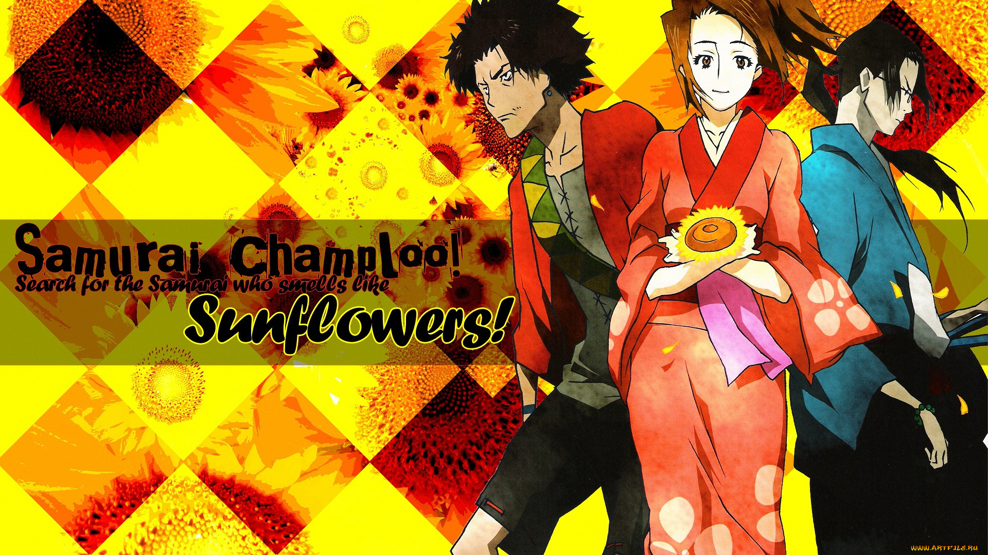 аниме, samurai, champloo, меч, самурай, девушка, jin, mugen, подсолнух, fuu