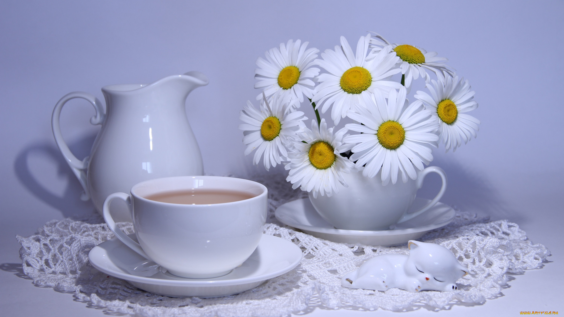 еда, кофе, , кофейные, зёрна, боке, напиток, ромашка, фон, цветы, посуда