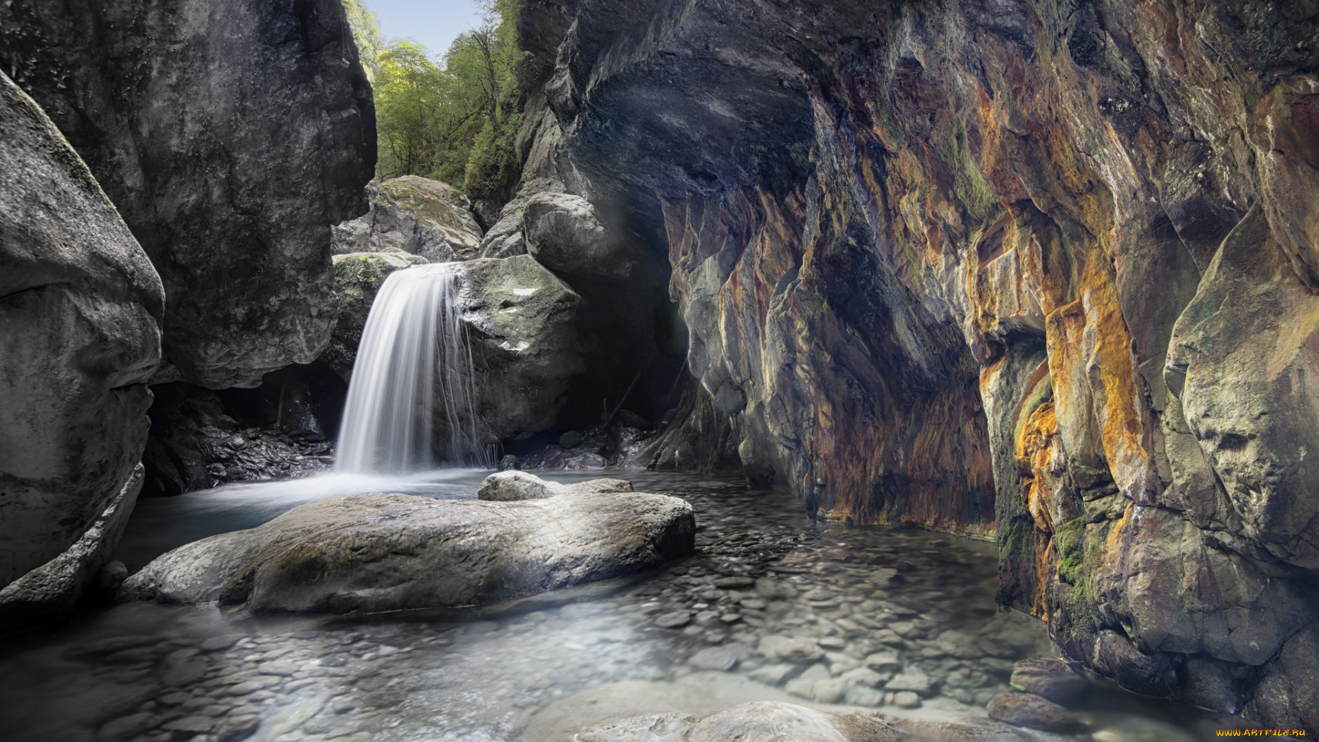 природа, водопады, река, водопад, лес