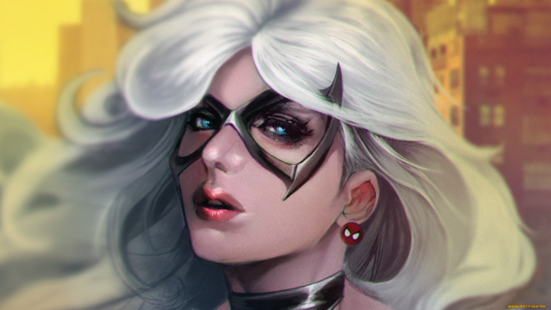 рисованное, комиксы, spider-man, арт, black, cat, маска, лицо, девушка, marvel