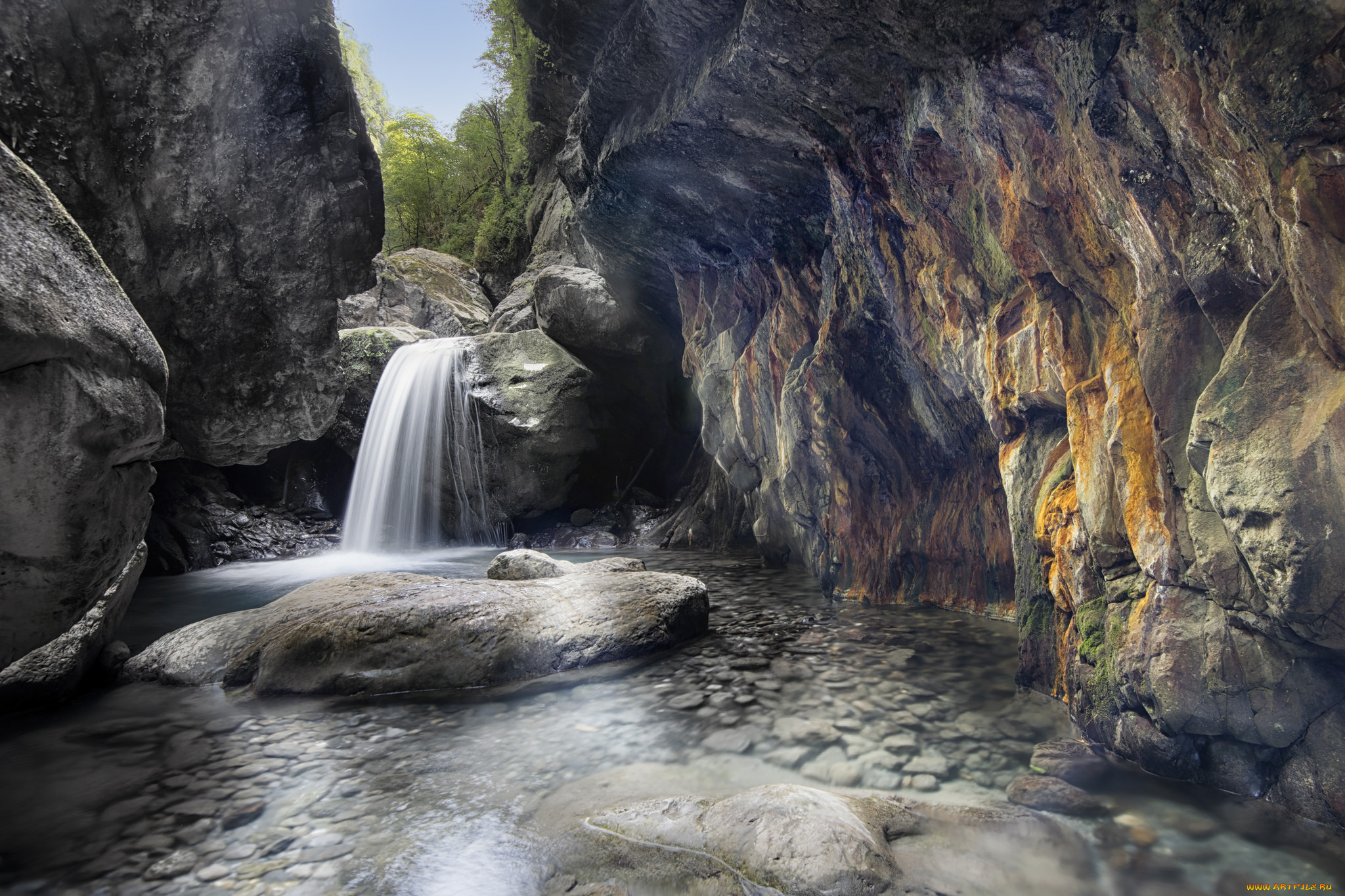 природа, водопады, река, водопад, лес