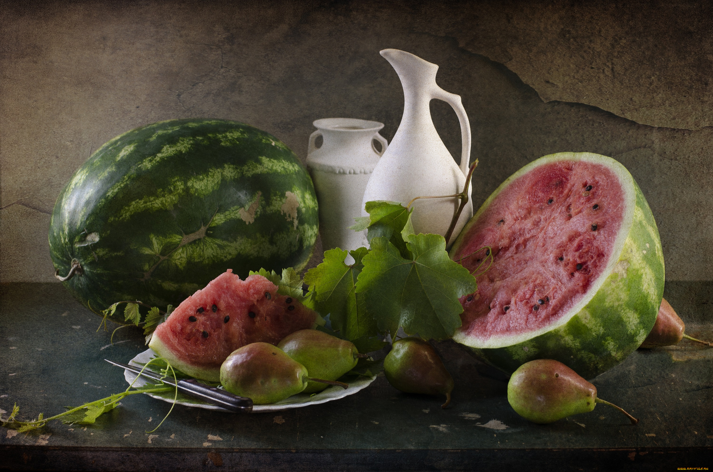 еда, натюрморт, август, арбуз, груши, лето, светлана, андреянова, фрукты