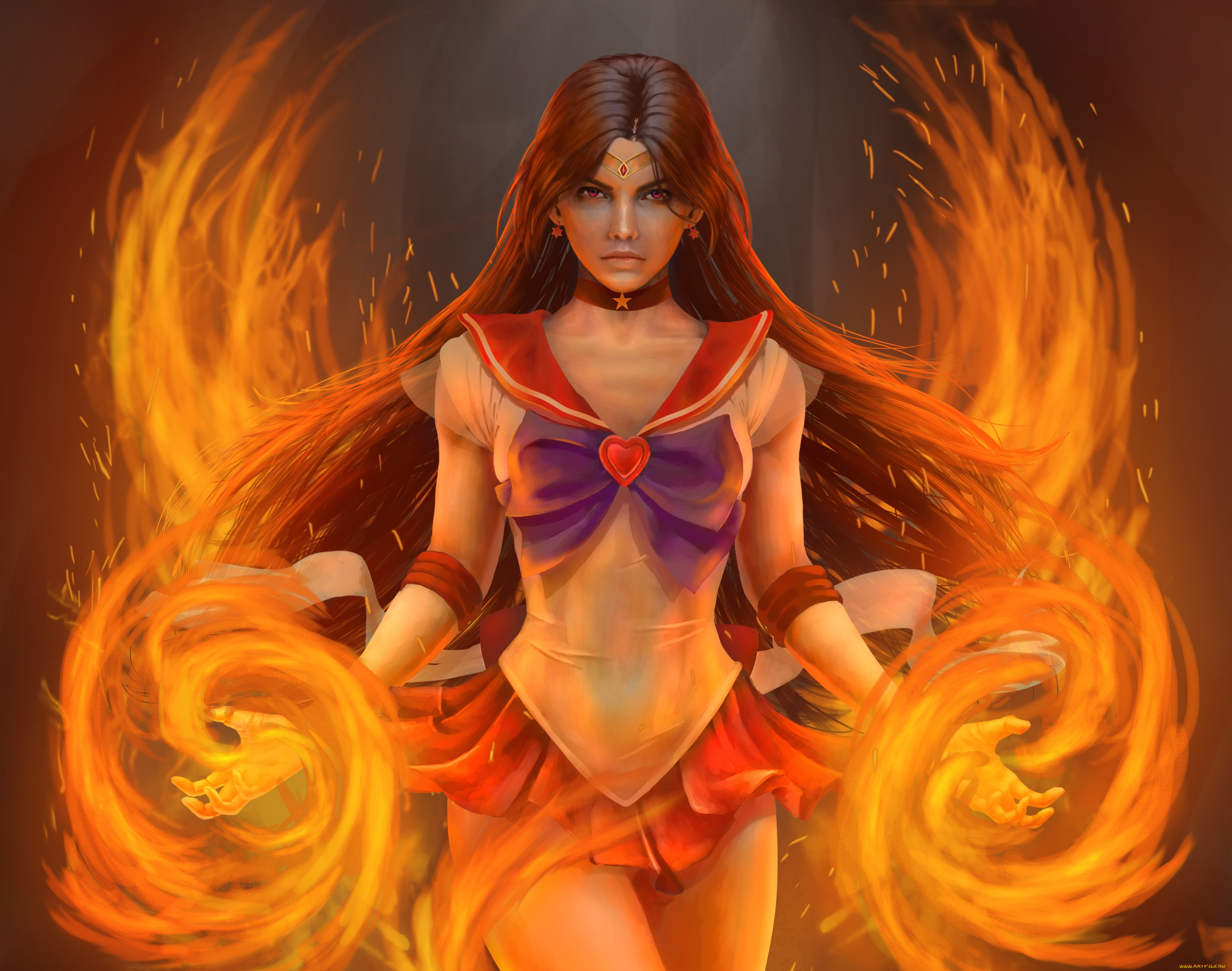 аниме, sailor, moon, sailor, mars, art, огонь, девушка, moon, платье