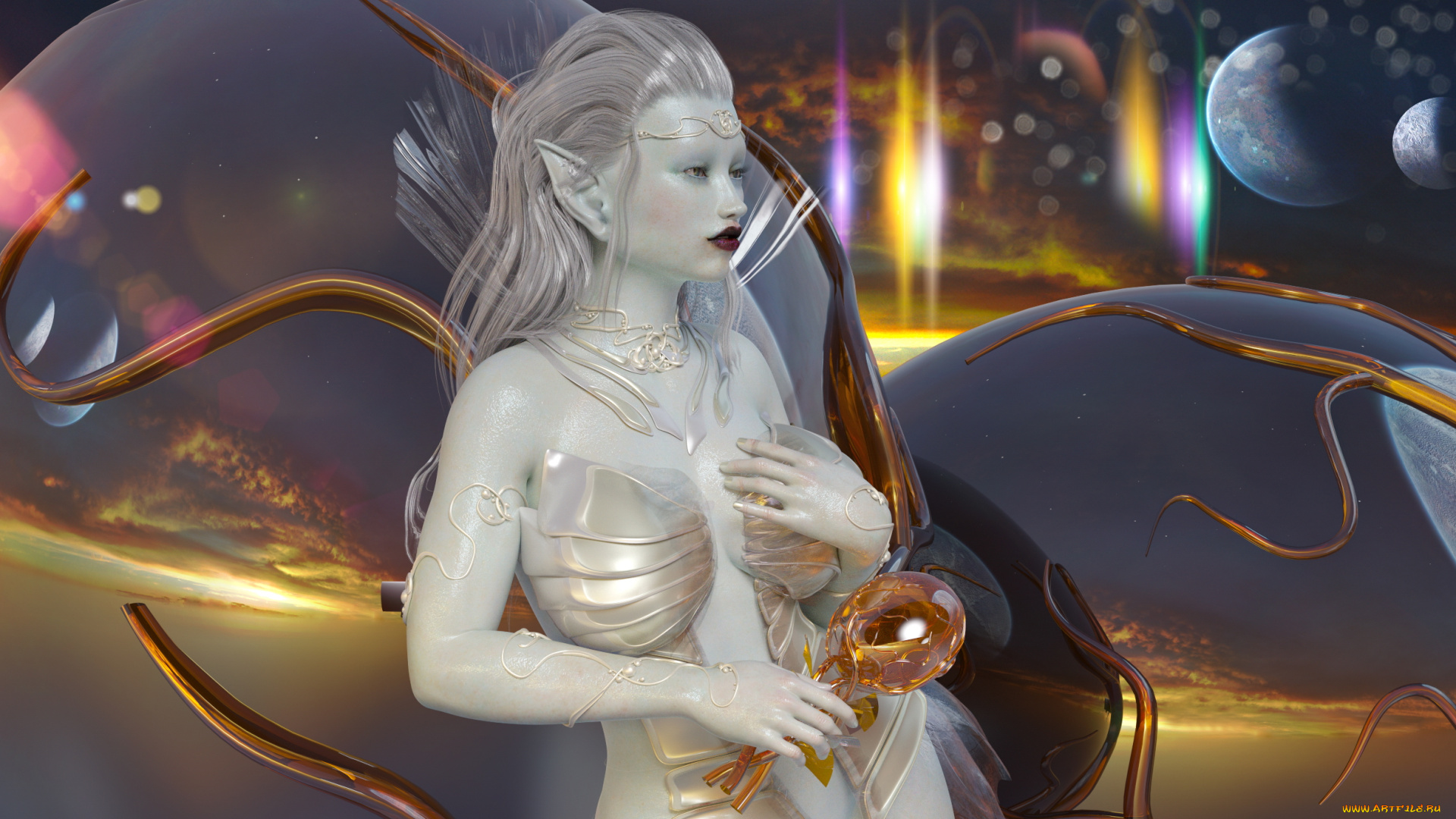 3д, графика, эльфы, , elves, эльфийка, фон, взгляд