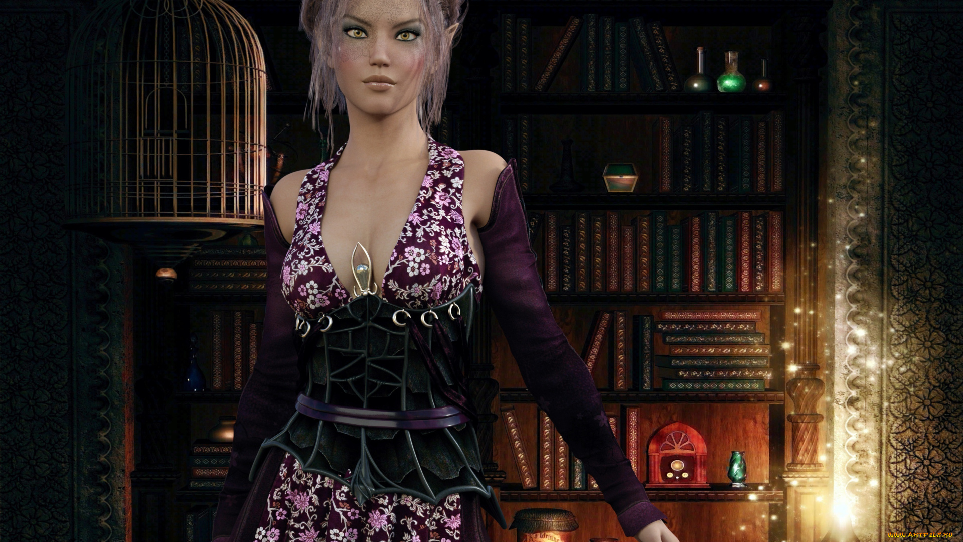 3д, графика, фантазия, , fantasy, взгляд, фон, эльфийка