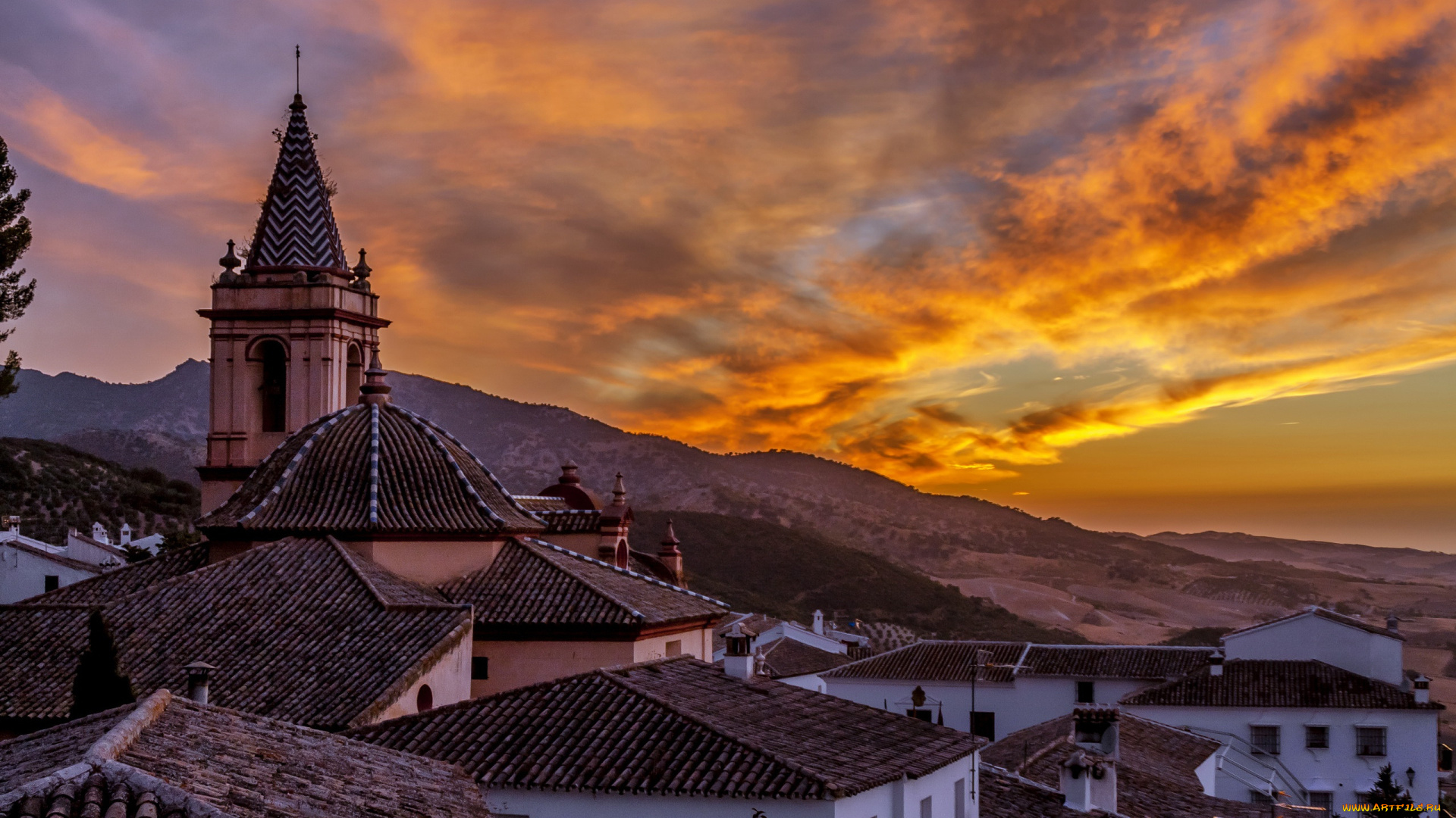 саара-де-ла-сьерра, испания, города, -, пейзажи, закат, пейзаж, вечер, андалусия, spain, zahara, de, la, sierra, cadiz, andalusia