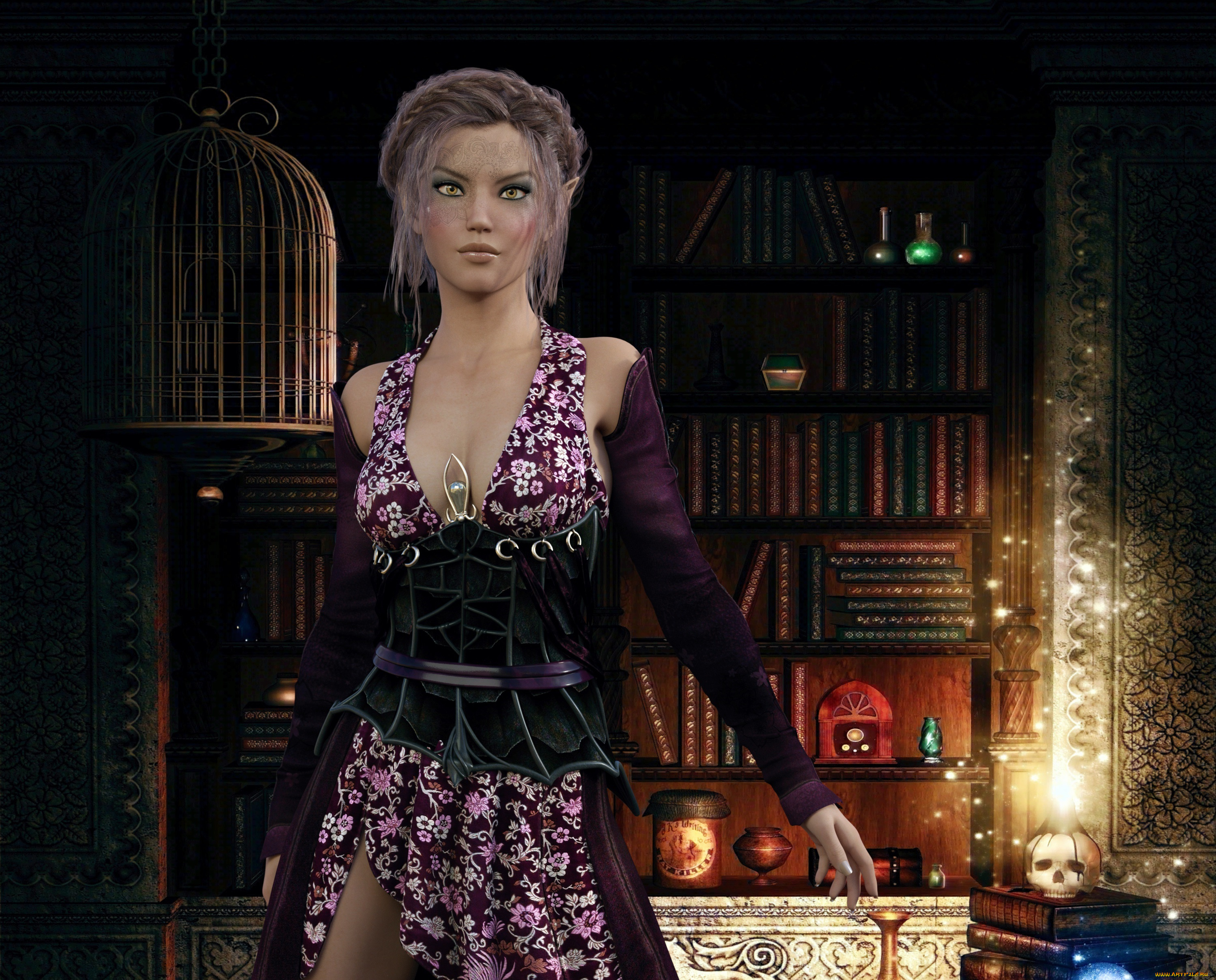 3д, графика, фантазия, , fantasy, взгляд, фон, эльфийка