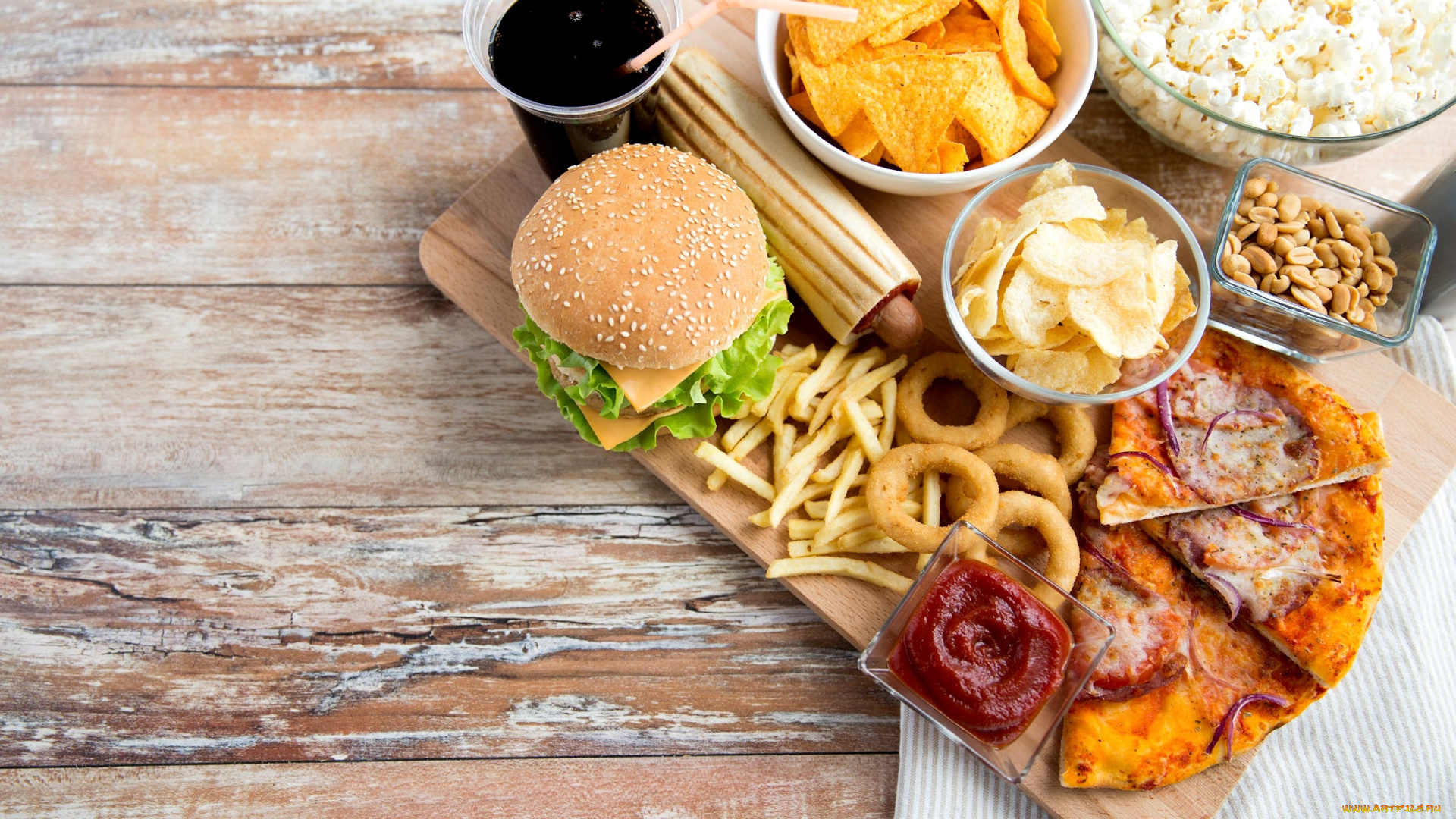 еда, разное, фаст-фуд, пицца, бургер, картофель, фри, чипсы, кетчуп
