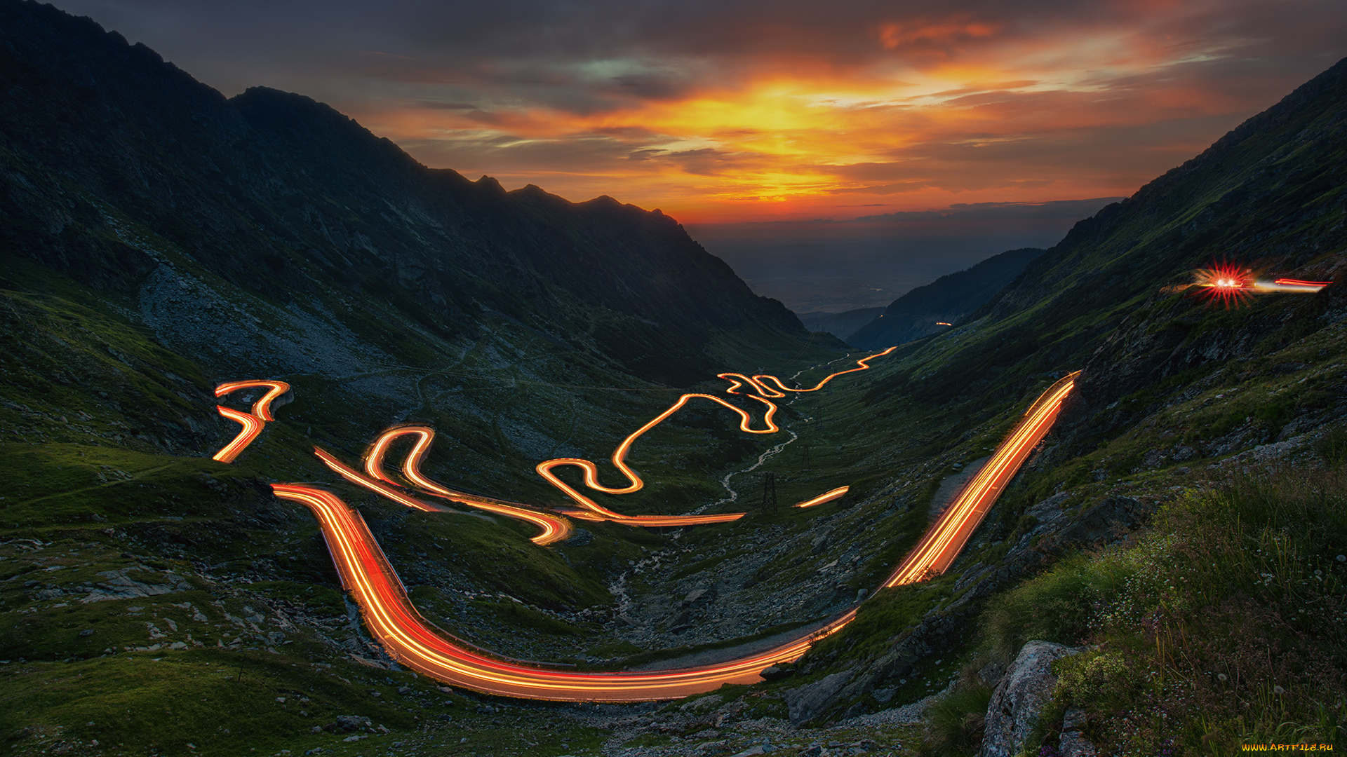 природа, дороги, горы, румыния, серпантин, вечер, дорога, долина, пейзаж