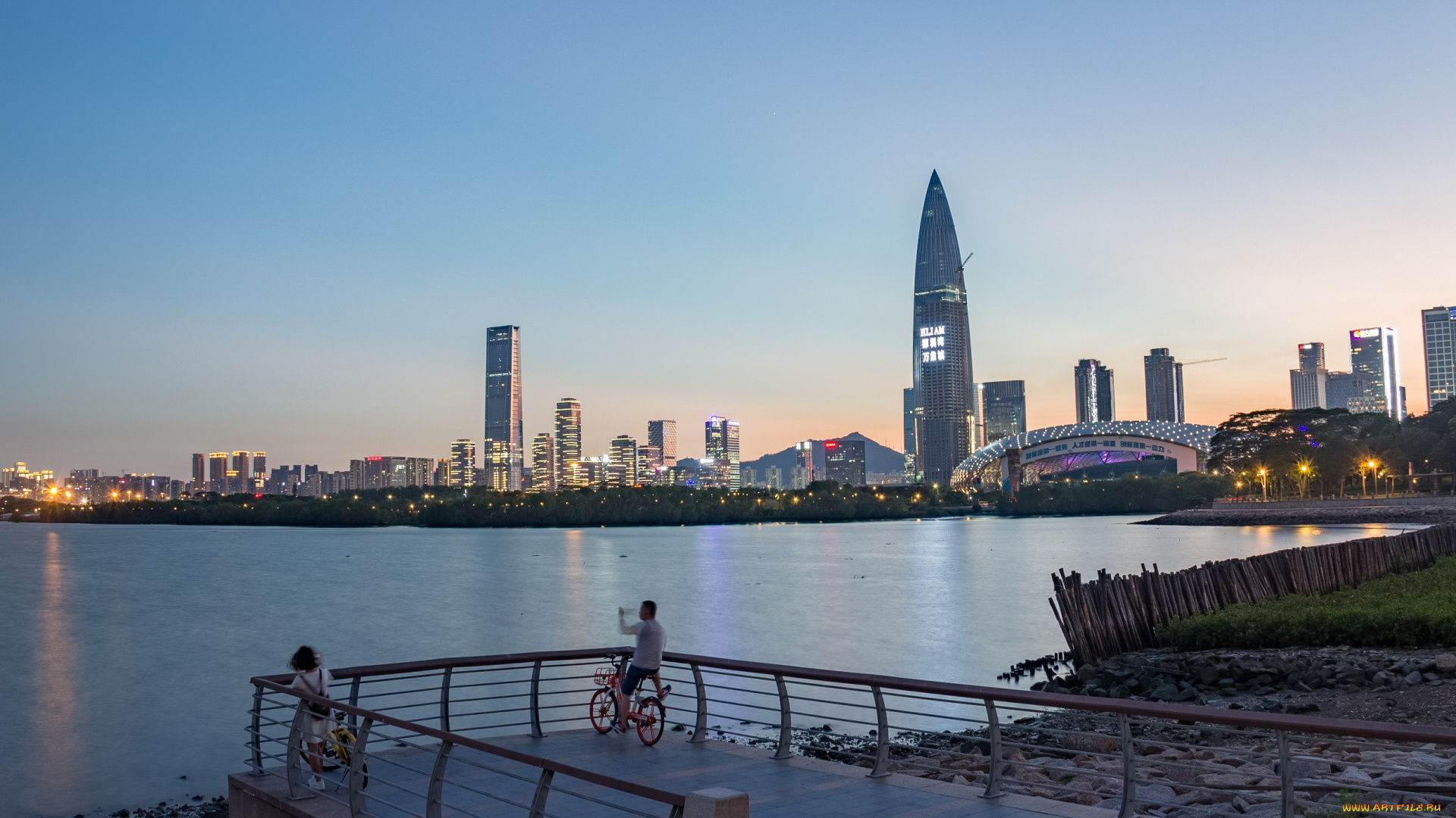 shenzhen, china, города, -, пейзажи, китай, шэньчжэнь, фотография, строительство, архитектура, озеро, огни, вечер, небоскреб, небо, городской, вид