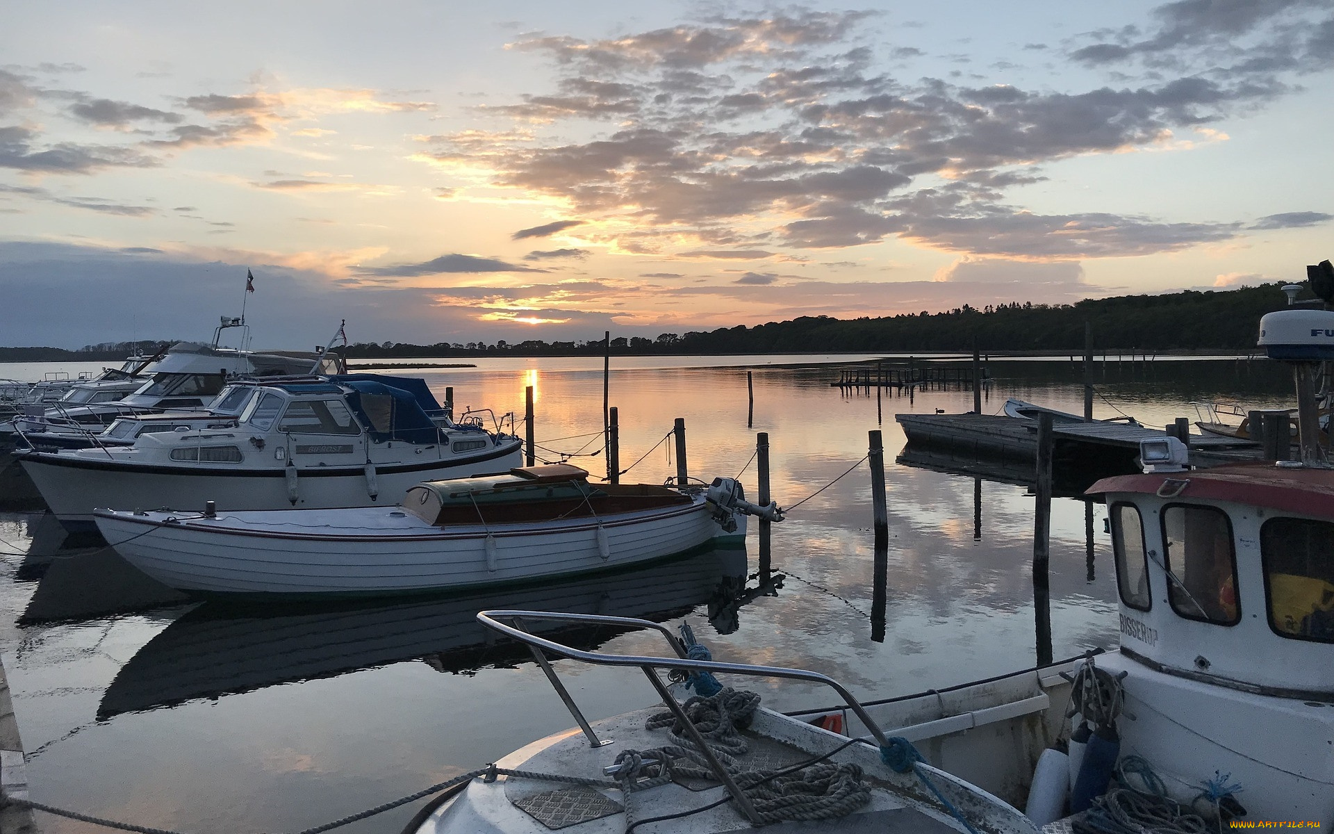 корабли, порты, , , причалы, озеро, закат, яхта