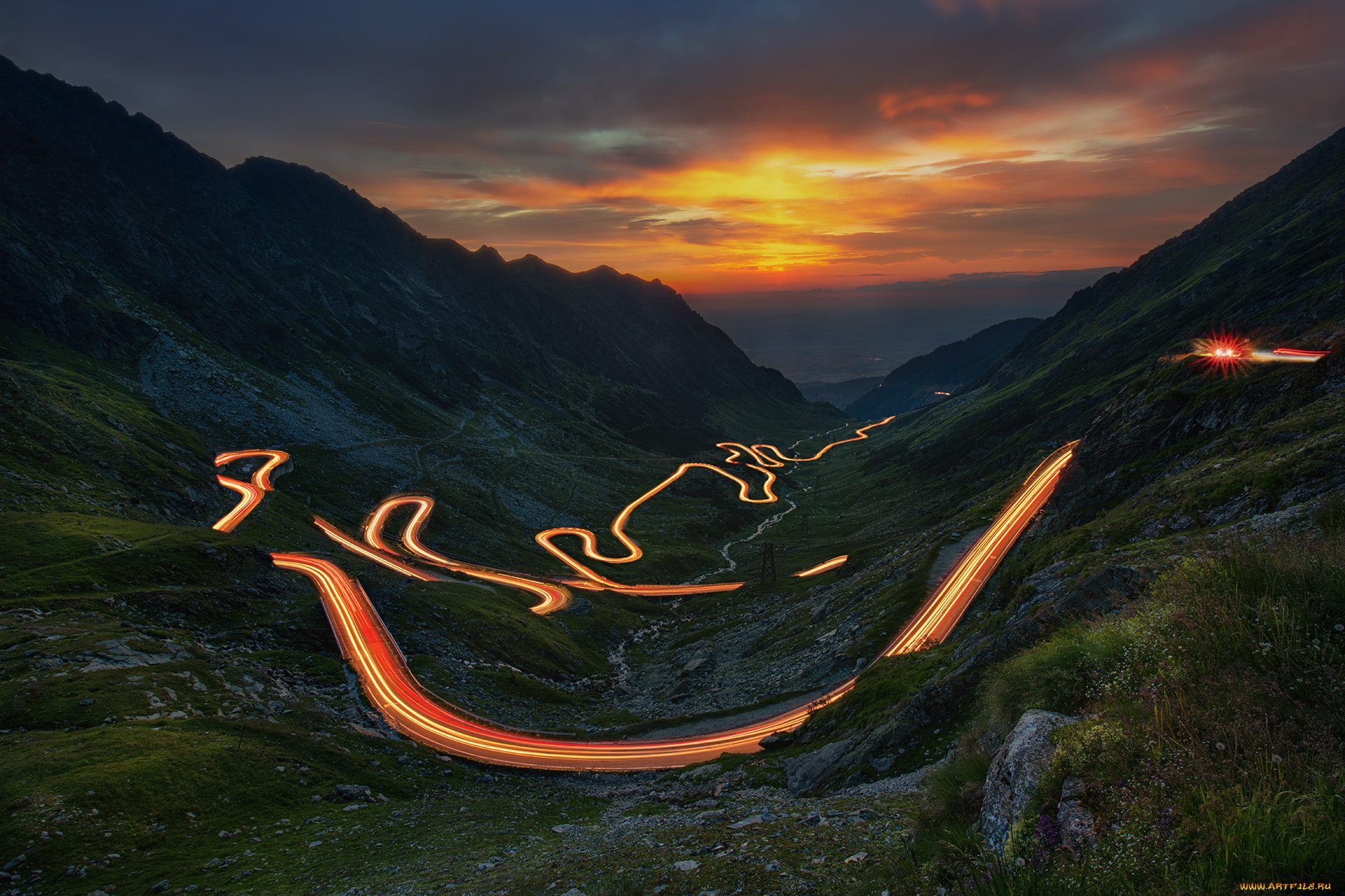 природа, дороги, горы, румыния, серпантин, вечер, дорога, долина, пейзаж