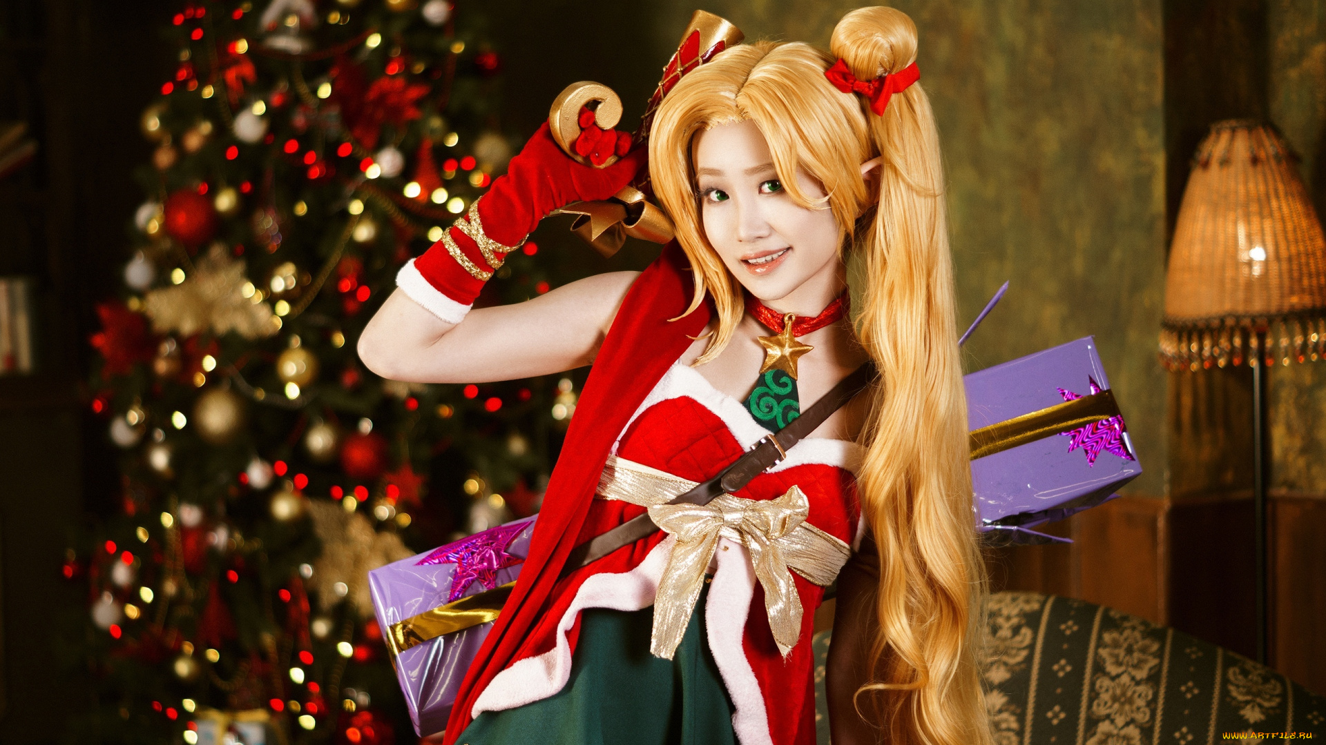 девушки, -, креатив, , косплей, наряд, коробка, подарок, ёлка, торшер, агния, кардовская, agnia, kardovskaya