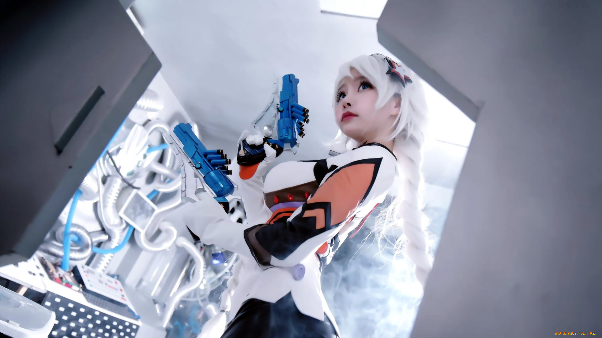 девушки, liu, you, qi, костюм, оружие, двери