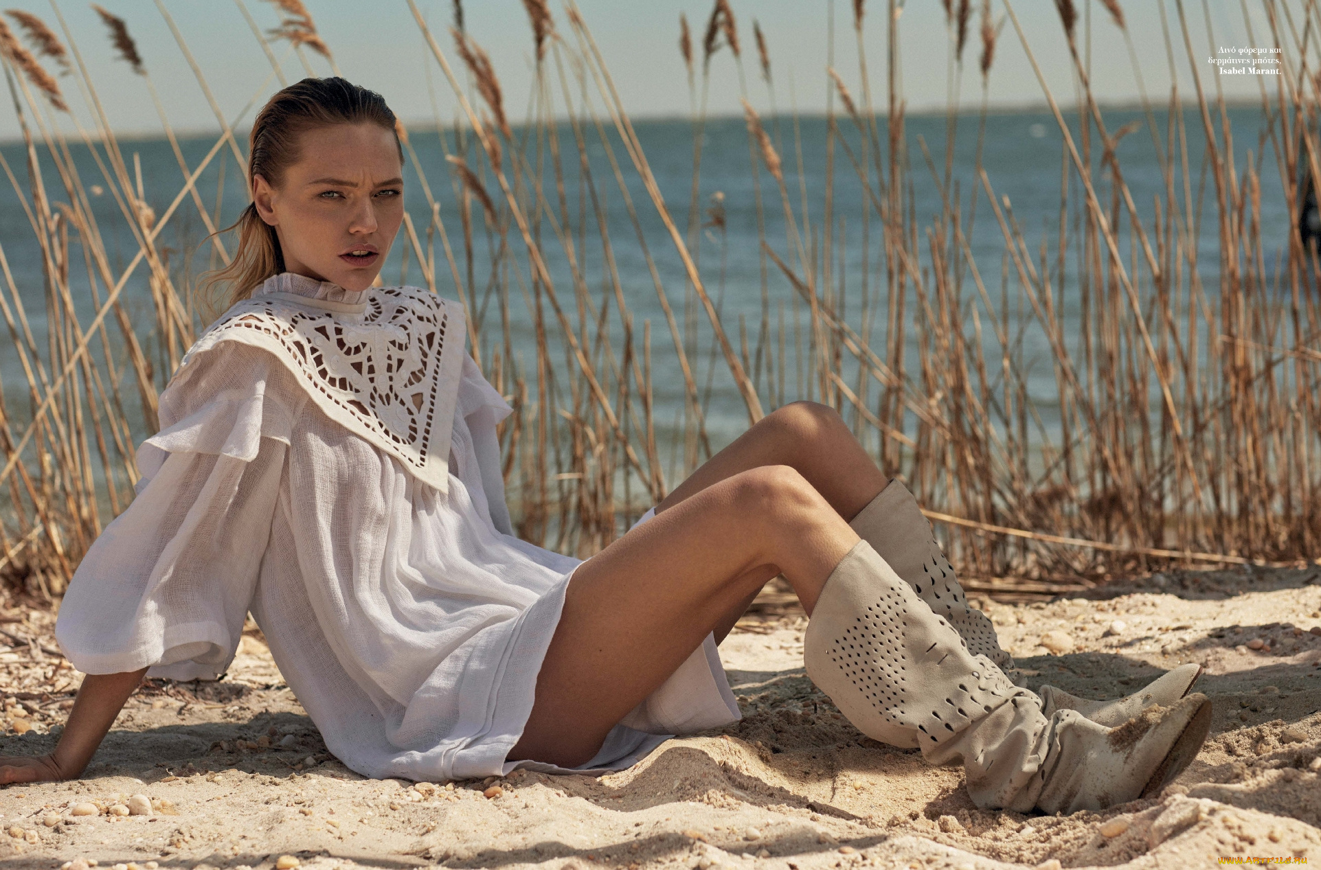девушки, саша, пивоварова, модель, туник, море, сапоги, песок, камыши