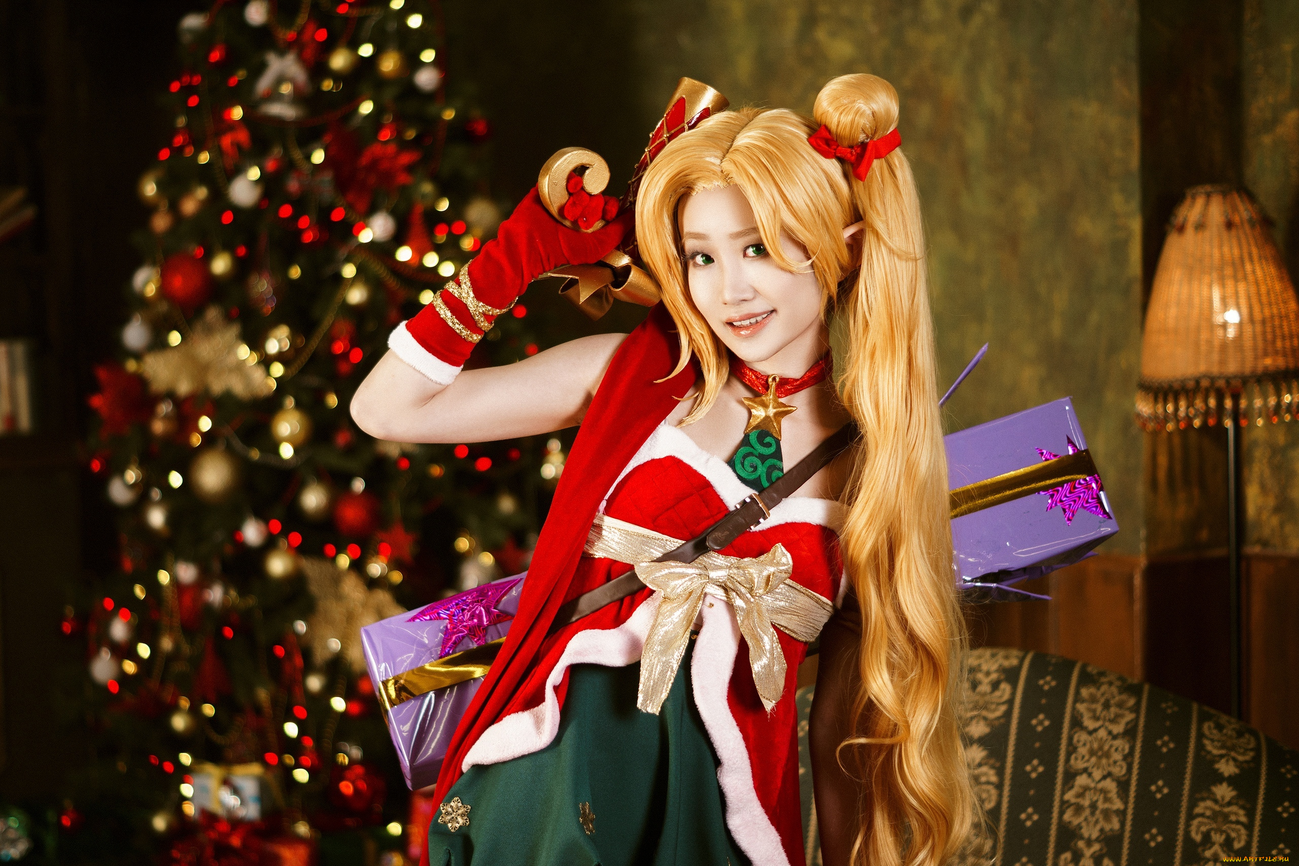 девушки, -, креатив, , косплей, наряд, коробка, подарок, ёлка, торшер, агния, кардовская, agnia, kardovskaya