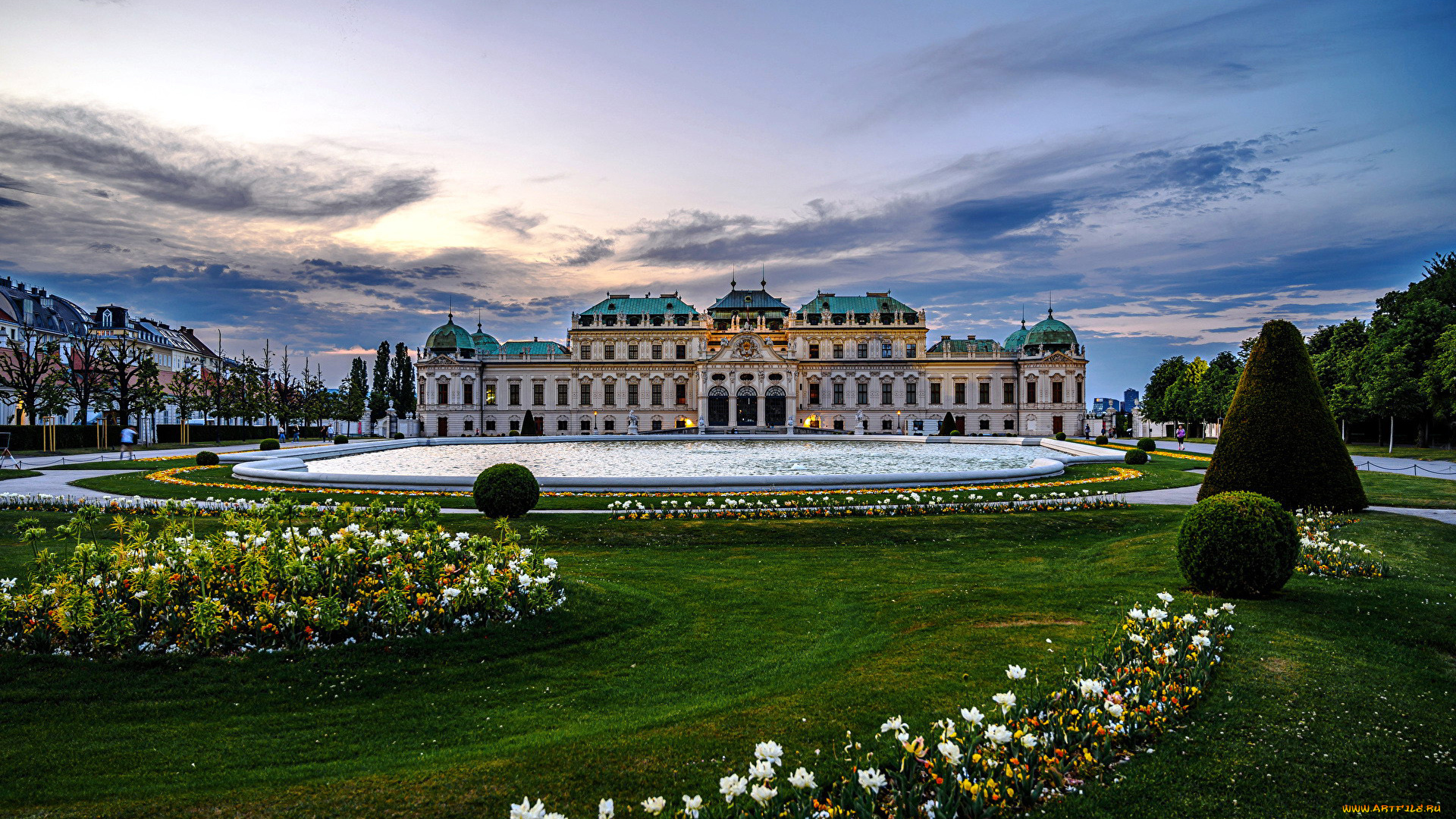 города, вена, , австрия, дворец, клумбы