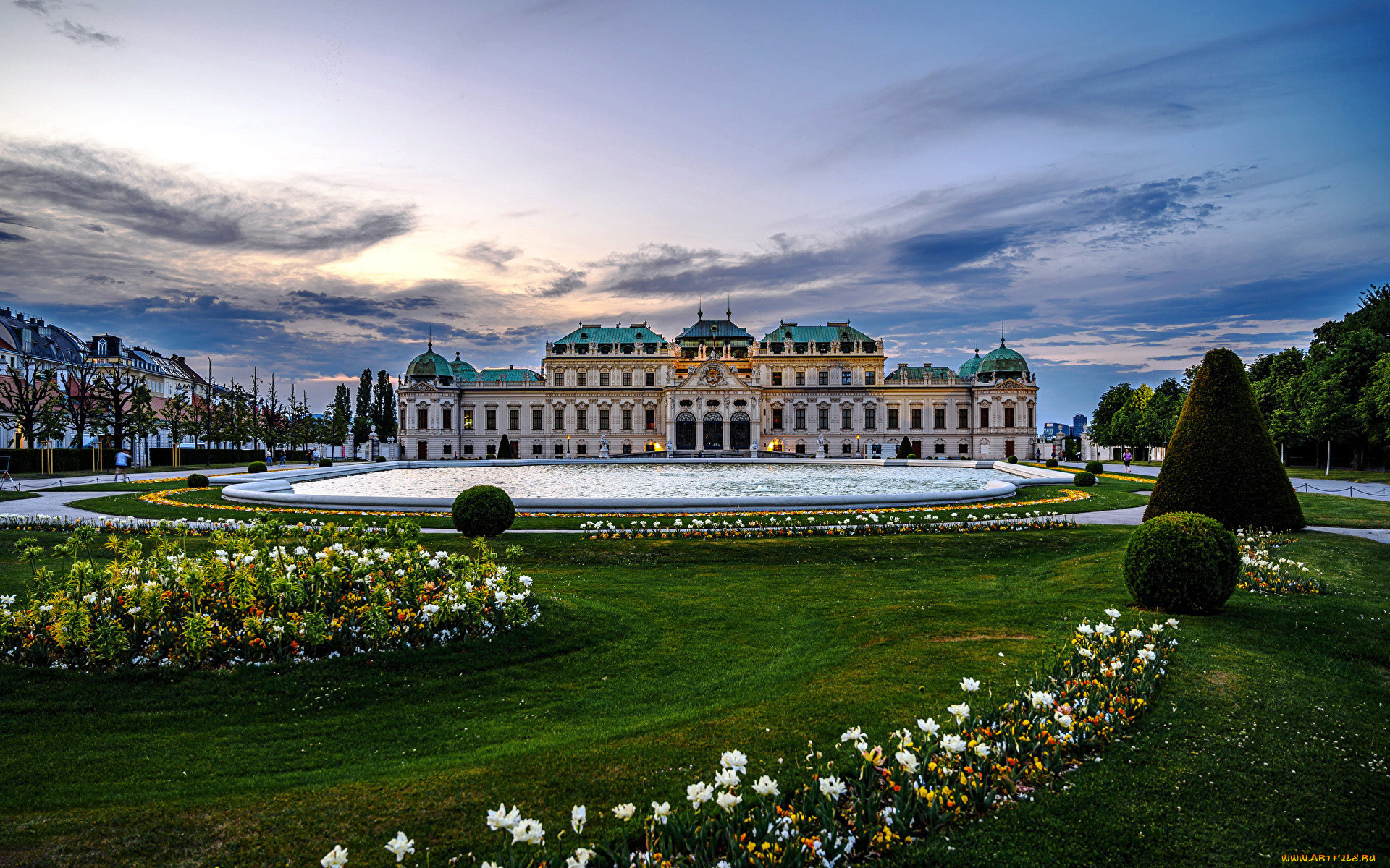 города, вена, , австрия, дворец, клумбы