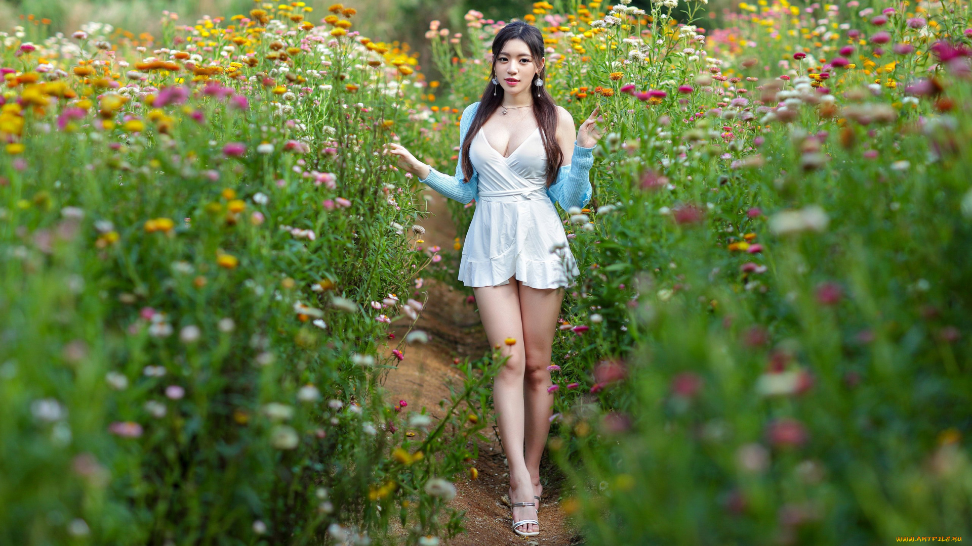 девушки, kiki, hsieh, цветник, азиатка, мини