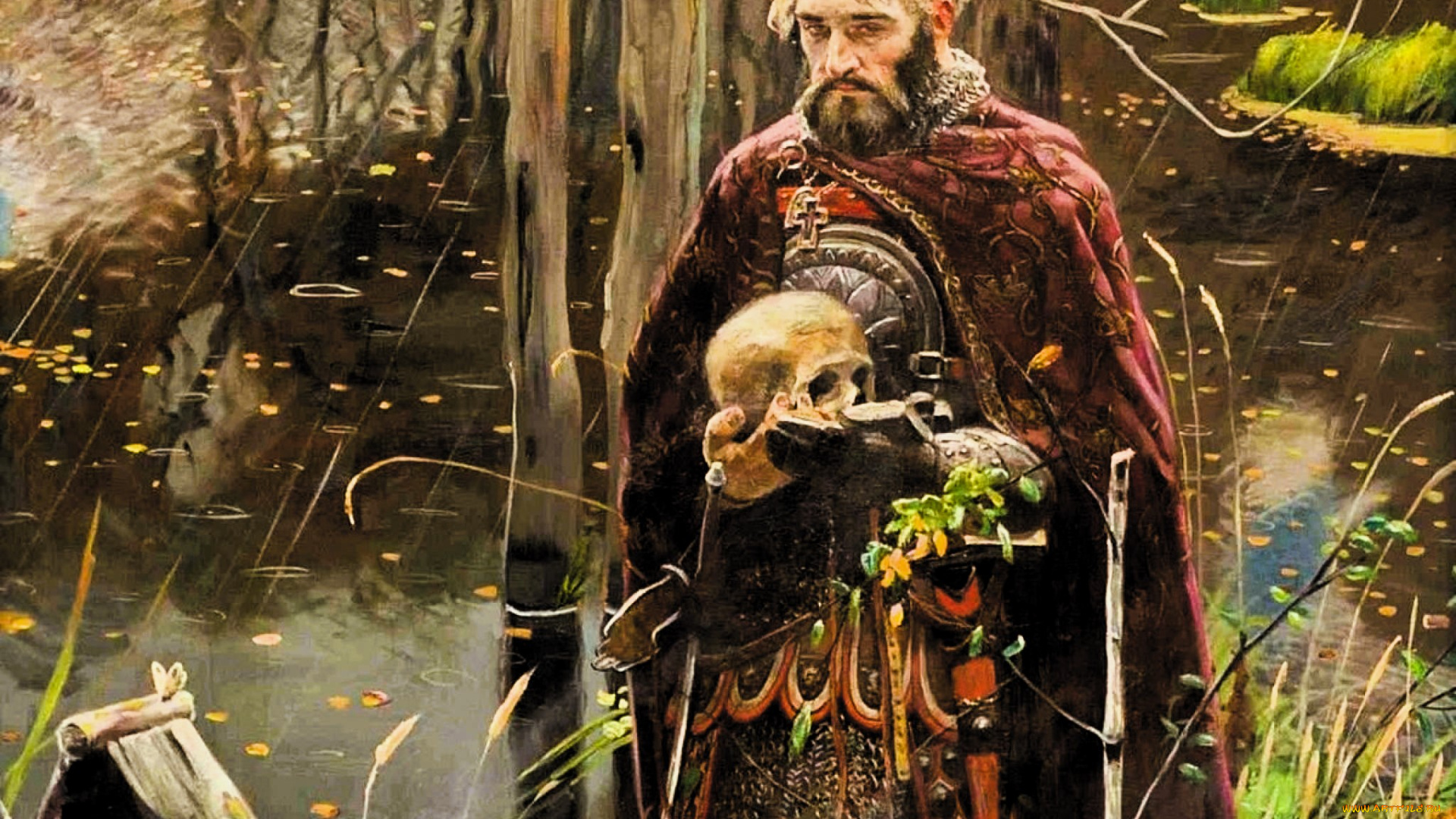 рисованное, павел, рыженко, князь, череп, река, дождь