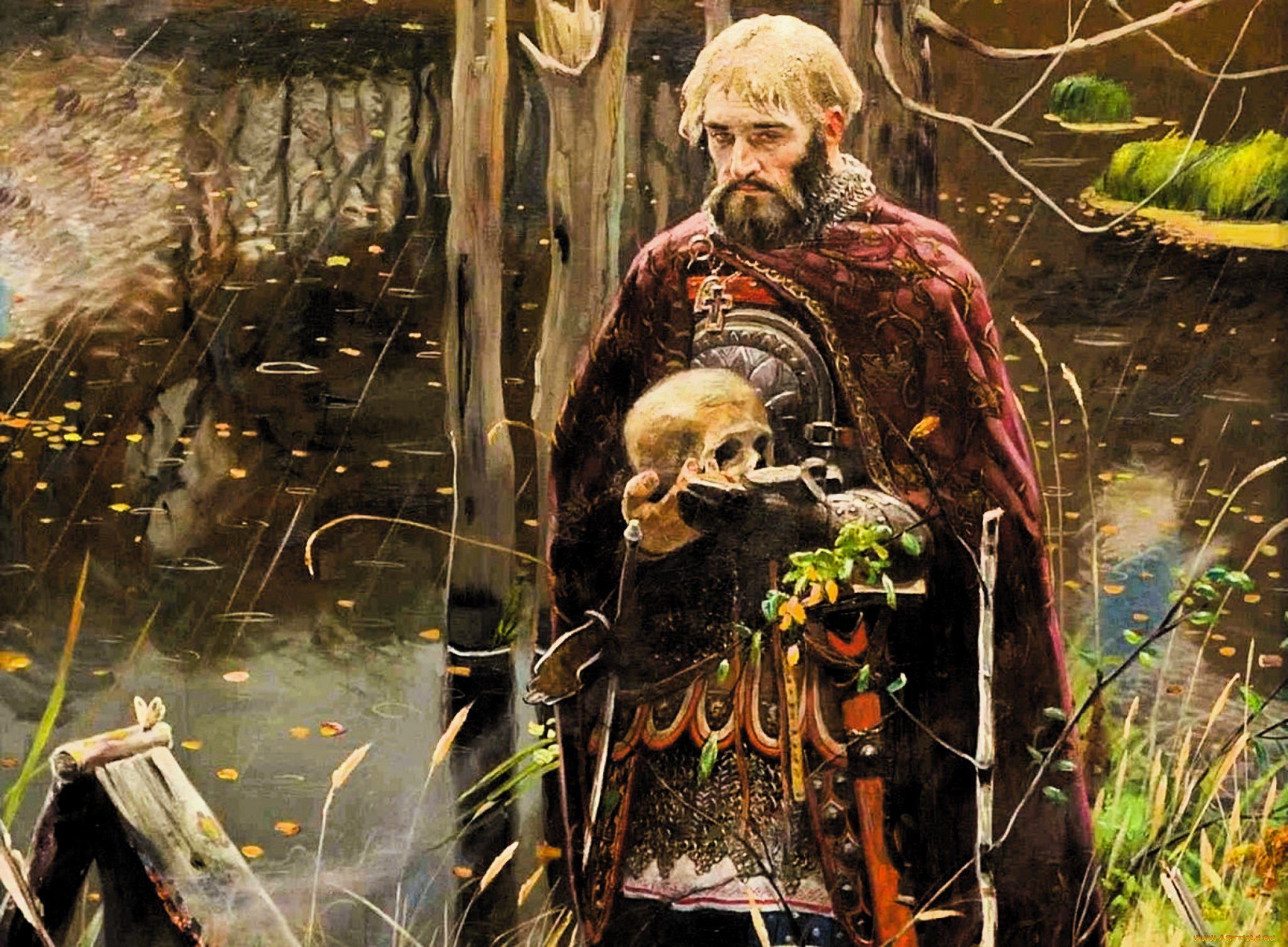 рисованное, павел, рыженко, князь, череп, река, дождь