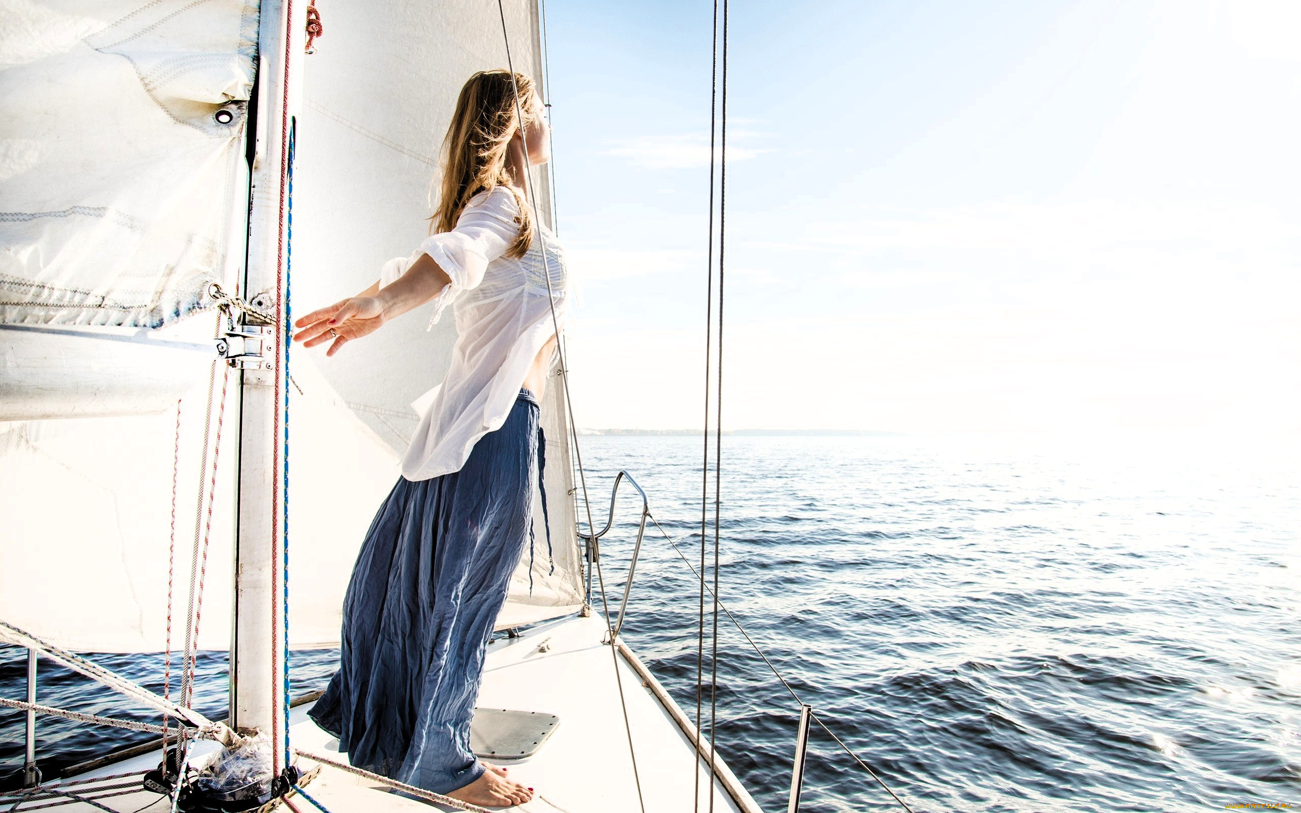 девушки, -, блондинки, , светловолосые, блондинка, блузка, юбка, яхта, море