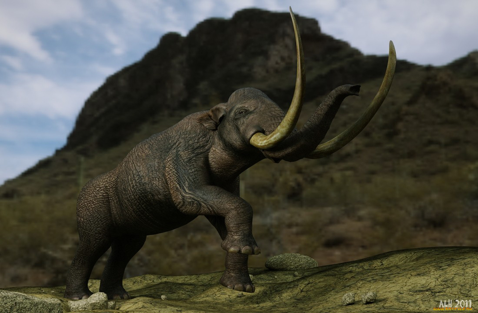3д, графика, animals, животные, бивни, мамонт