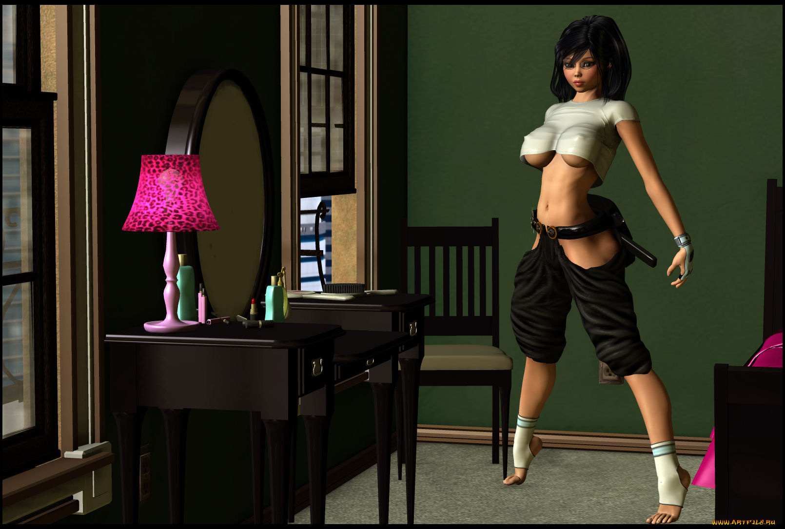 3д, графика, people, люди, лампа, стул, стол