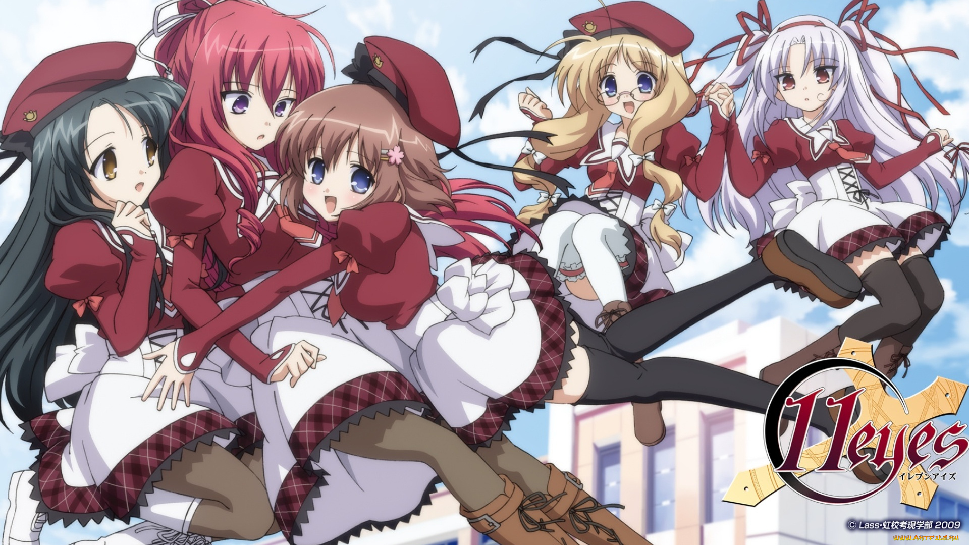 аниме, 11eyes, школьная, форма, девушки