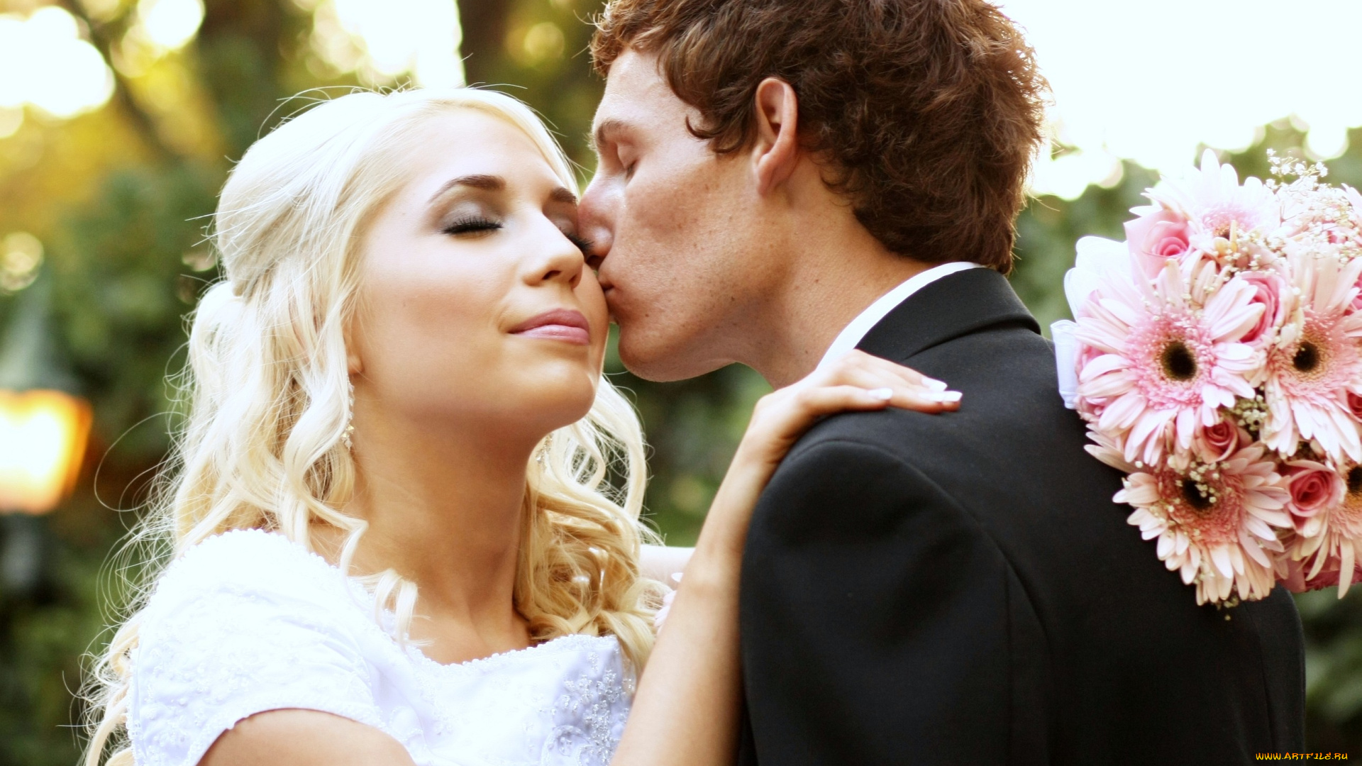 разное, мужчина, женщина, жених, невеста, букет, поцелуй