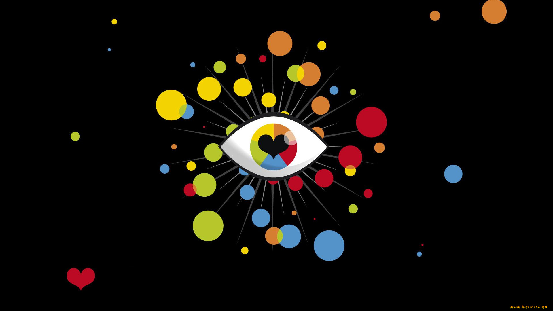 векторная, графика, сердечки, глаз, лучи, тёмный